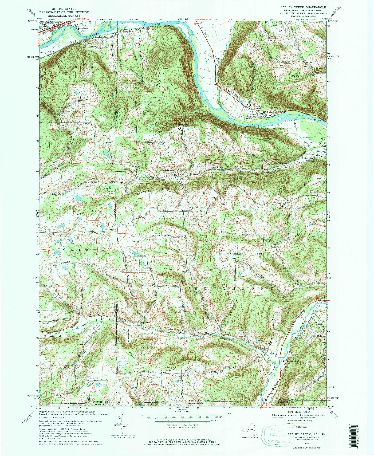 USGS 1:24000-SCALE QUADRANGLE FOR SEELEY CREEK, NY 1969