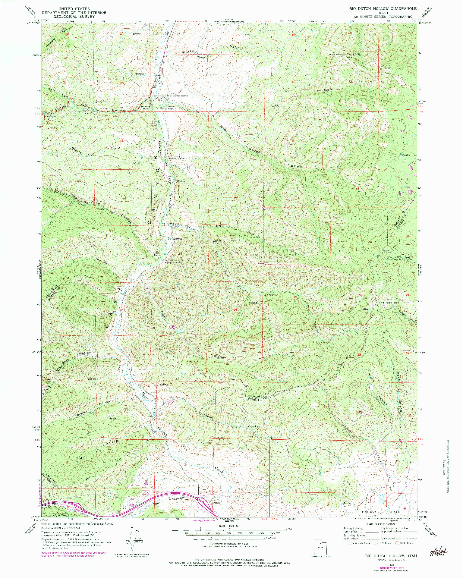 USGS 1:24000-SCALE QUADRANGLE FOR BIG DUTCH HOLLOW, UT 1961