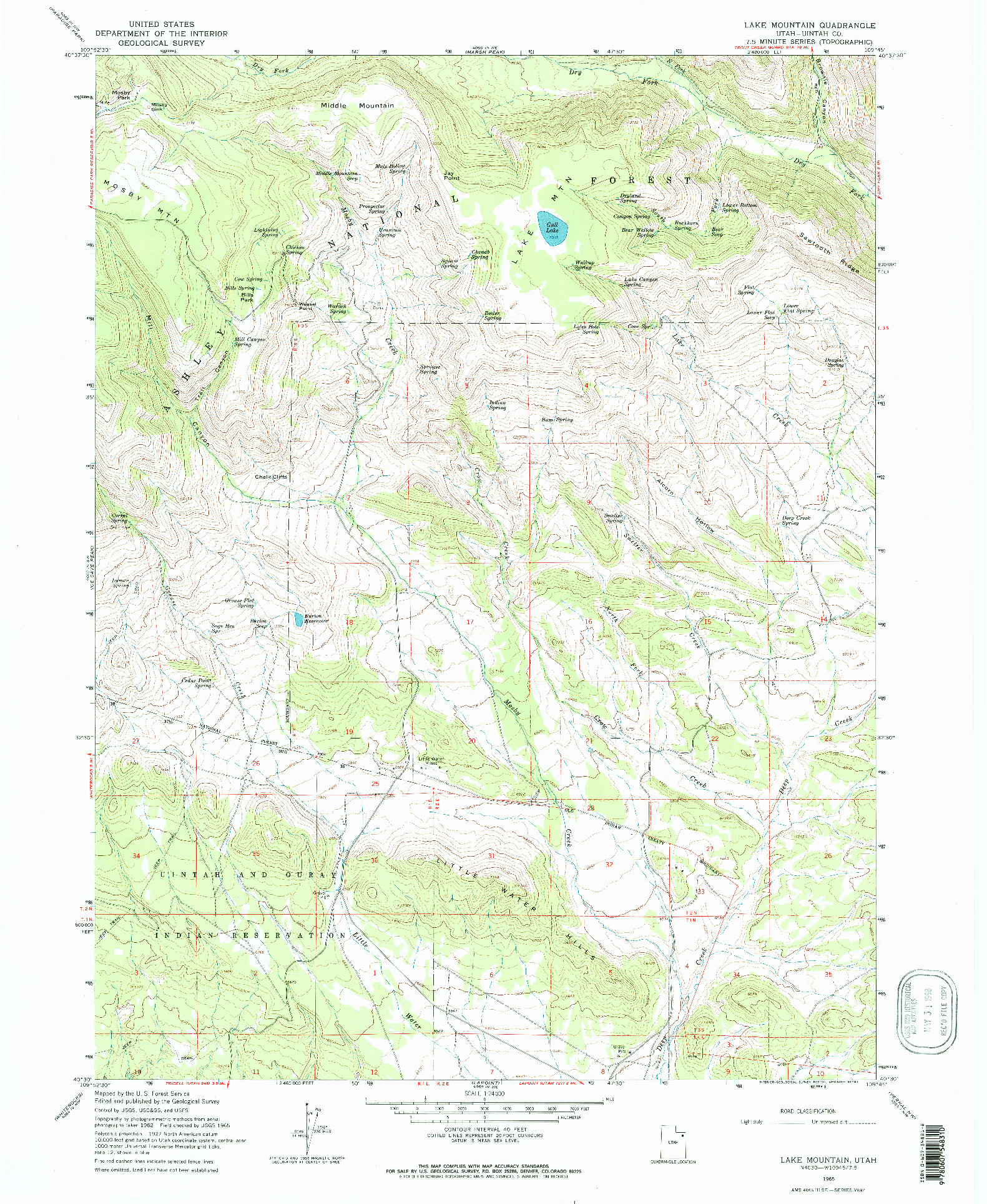 USGS 1:24000-SCALE QUADRANGLE FOR LAKE MOUNTAIN, UT 1965