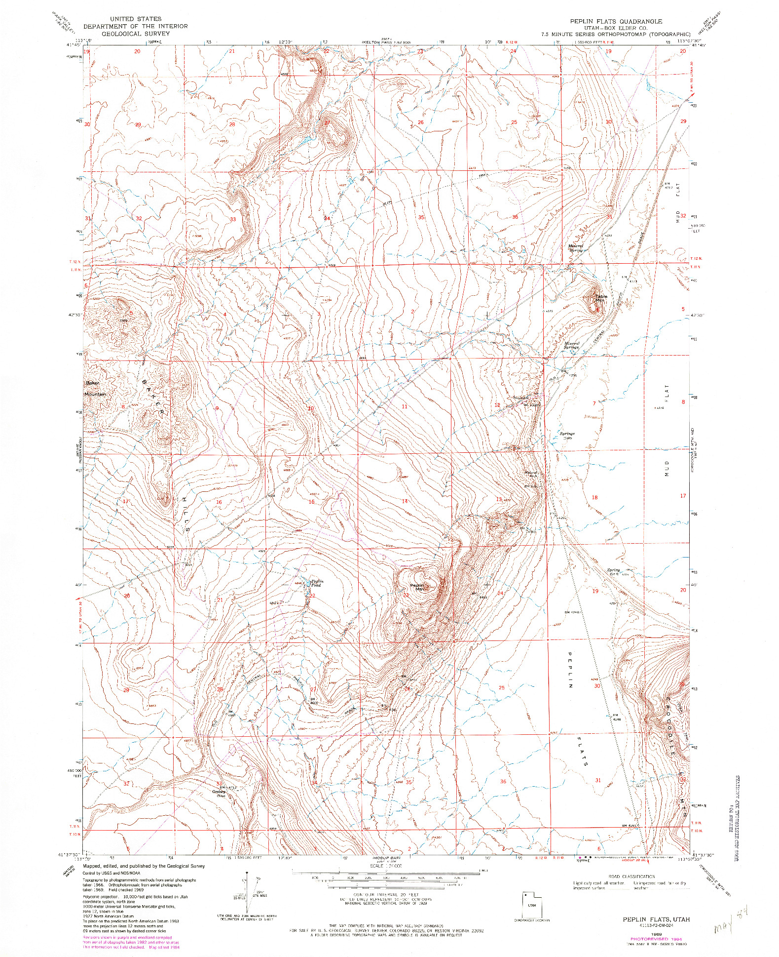 USGS 1:24000-SCALE QUADRANGLE FOR PEPLIN FLATS, UT 1969