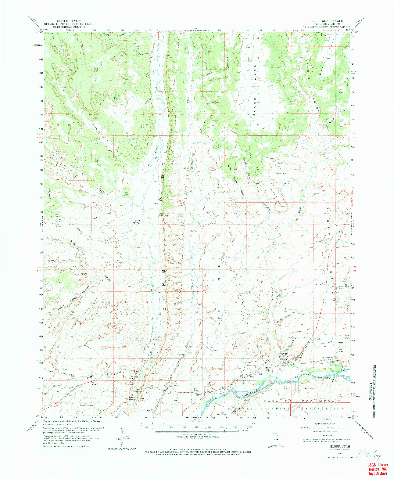 USGS 1:62500-SCALE QUADRANGLE FOR BLUFF, UT 1962