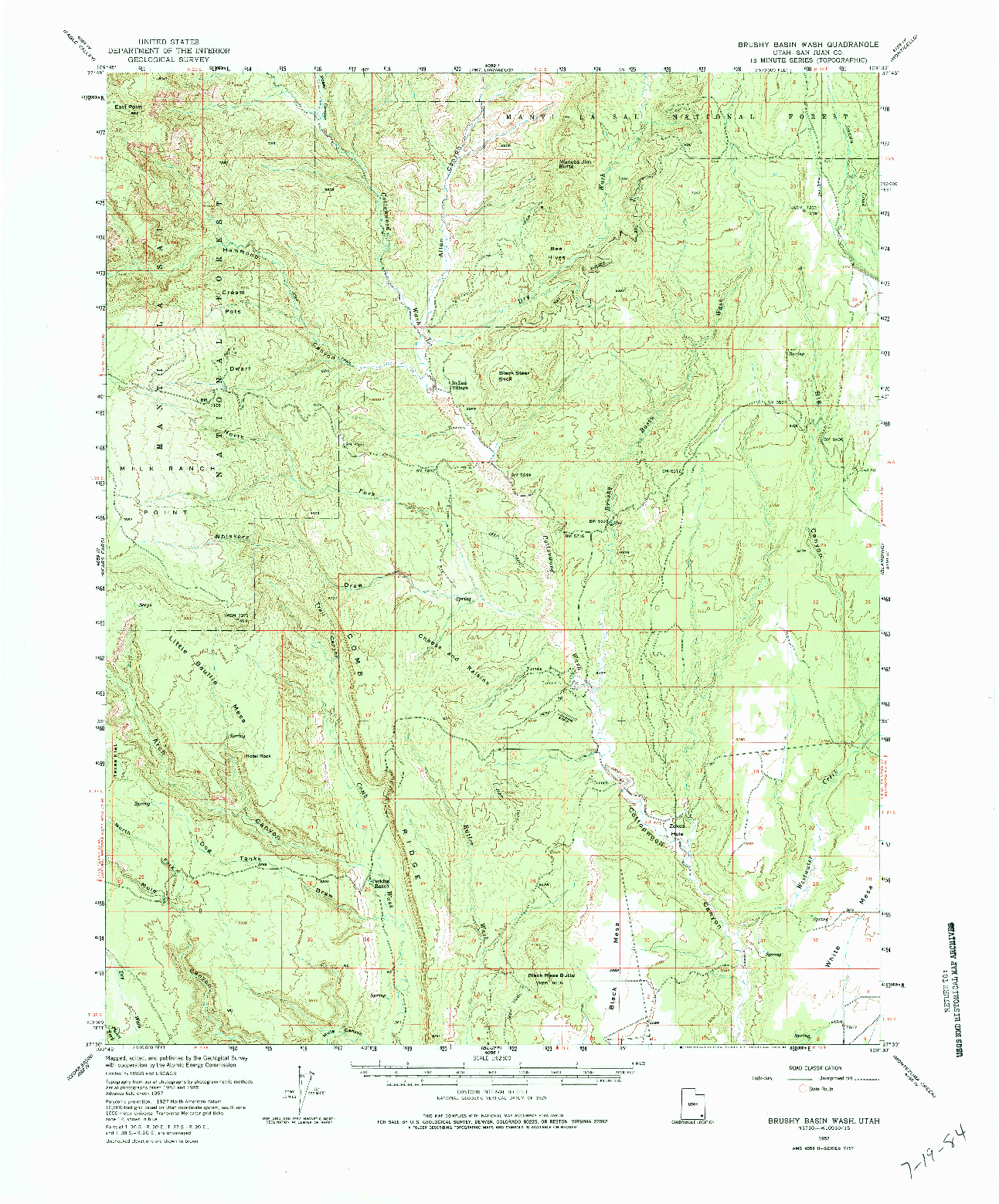 USGS 1:62500-SCALE QUADRANGLE FOR BRUSHY BASIN WASH, UT 1957