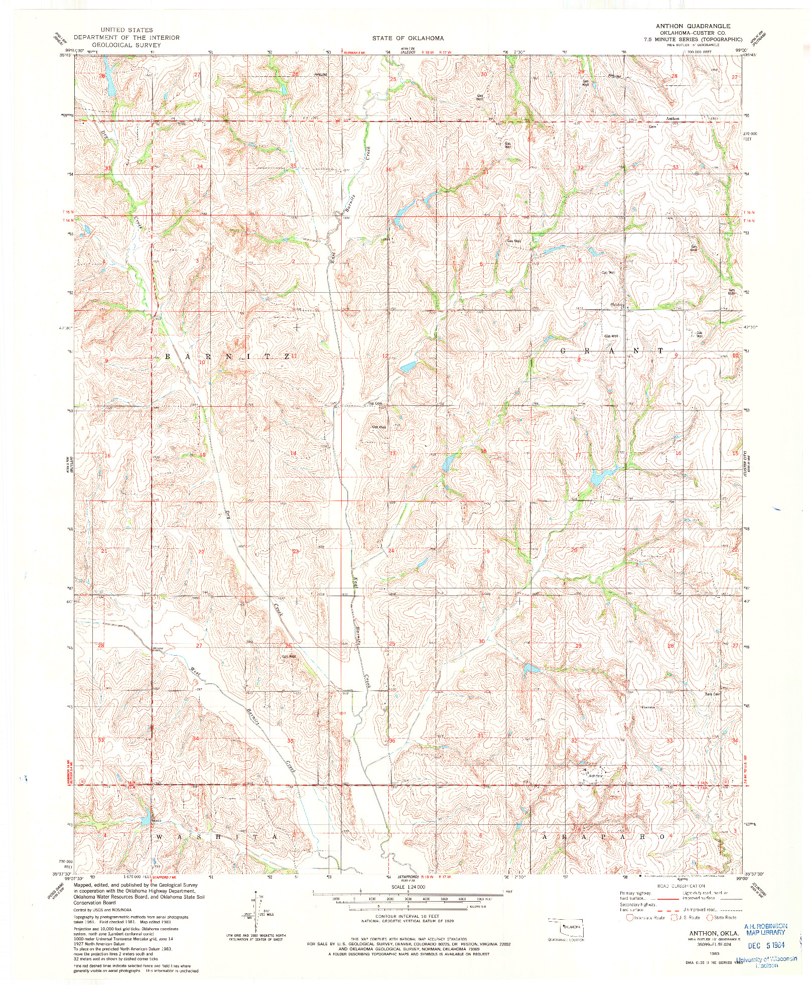 USGS 1:24000-SCALE QUADRANGLE FOR ANTHON, OK 1983