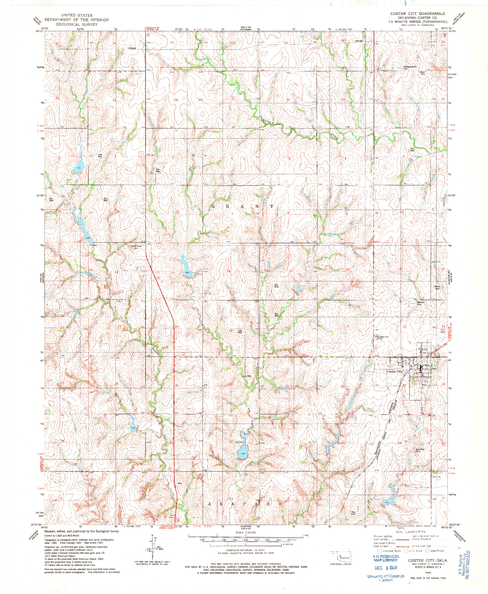 USGS 1:24000-SCALE QUADRANGLE FOR CUSTER CITY, OK 1983