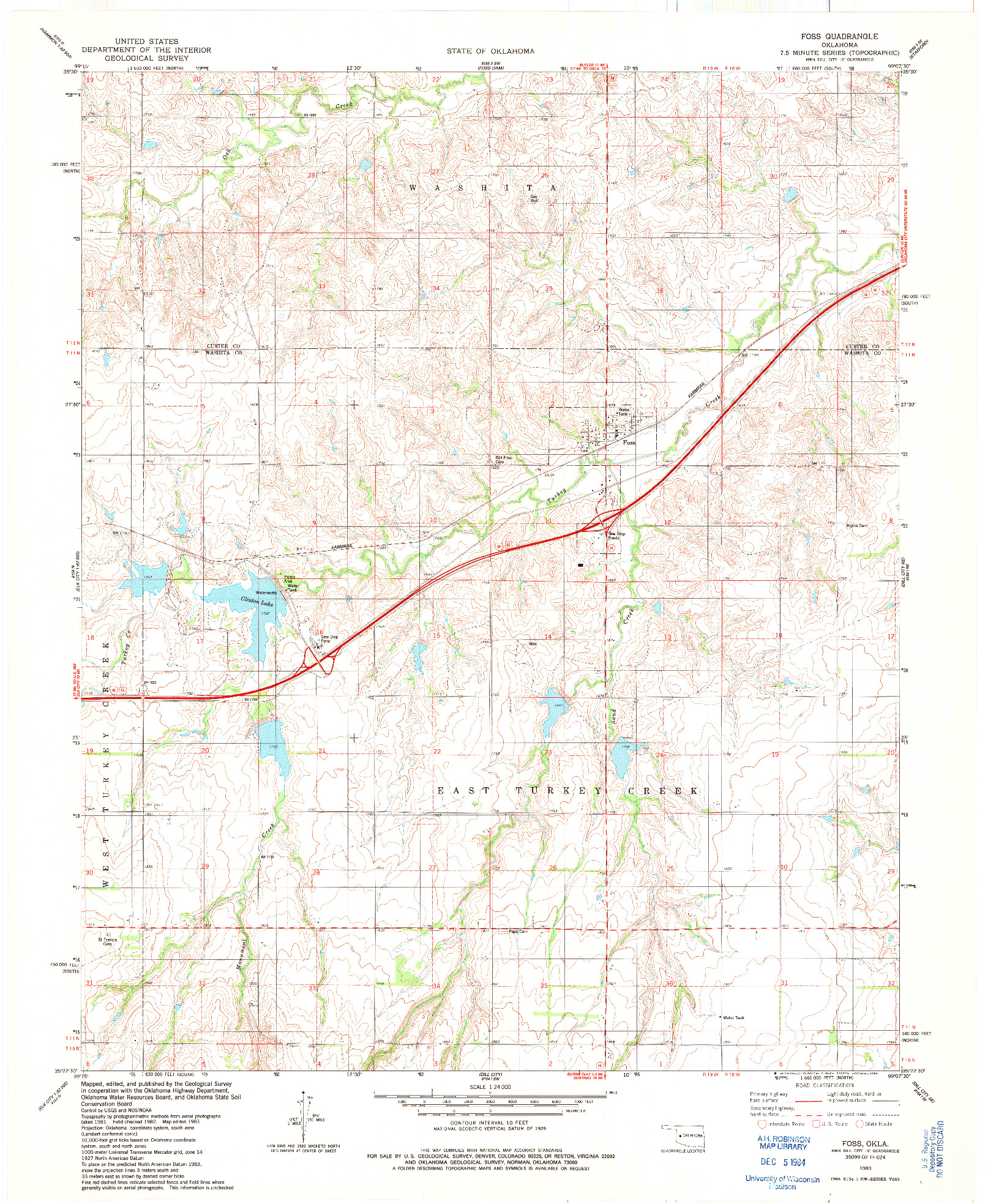 USGS 1:24000-SCALE QUADRANGLE FOR FOSS, OK 1983