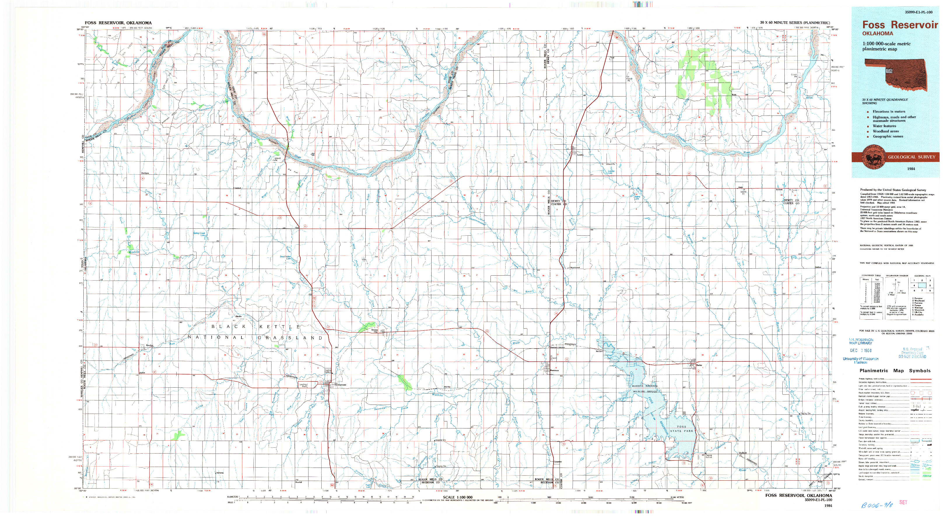 USGS 1:100000-SCALE QUADRANGLE FOR FOSS RESERVOIR, OK 1984