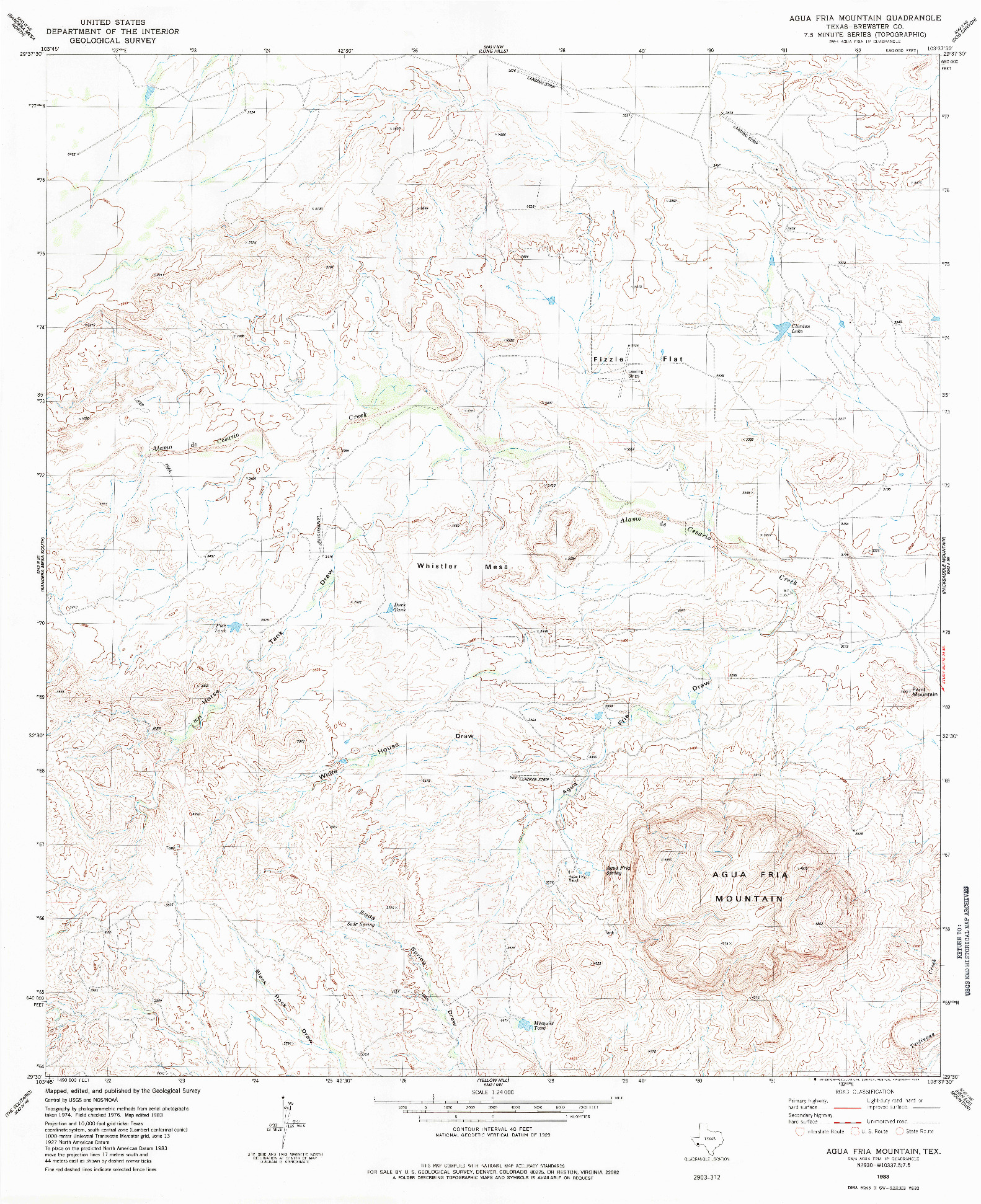 USGS 1:24000-SCALE QUADRANGLE FOR AGUA FRIA MOUNTAIN, TX 1983