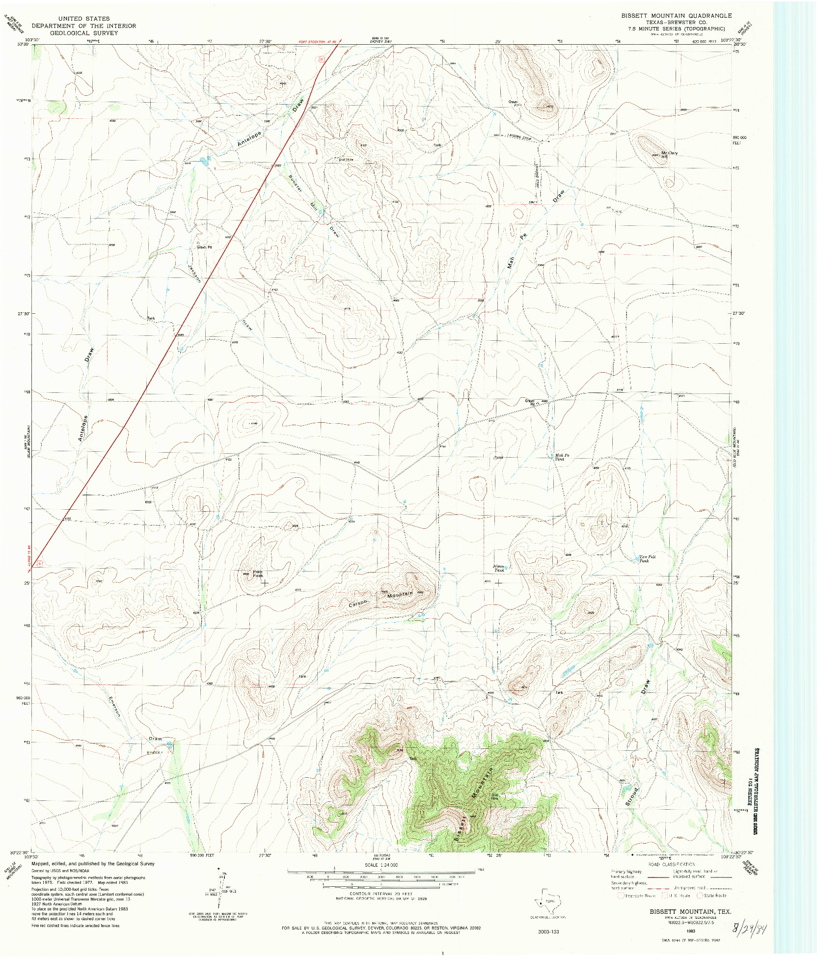 USGS 1:24000-SCALE QUADRANGLE FOR BISSETT MOUNTAIN, TX 1983