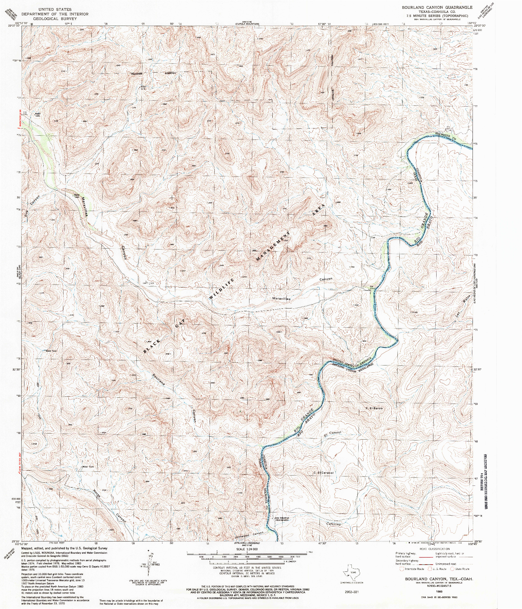 USGS 1:24000-SCALE QUADRANGLE FOR BOURLAND CANYON, TX 1983