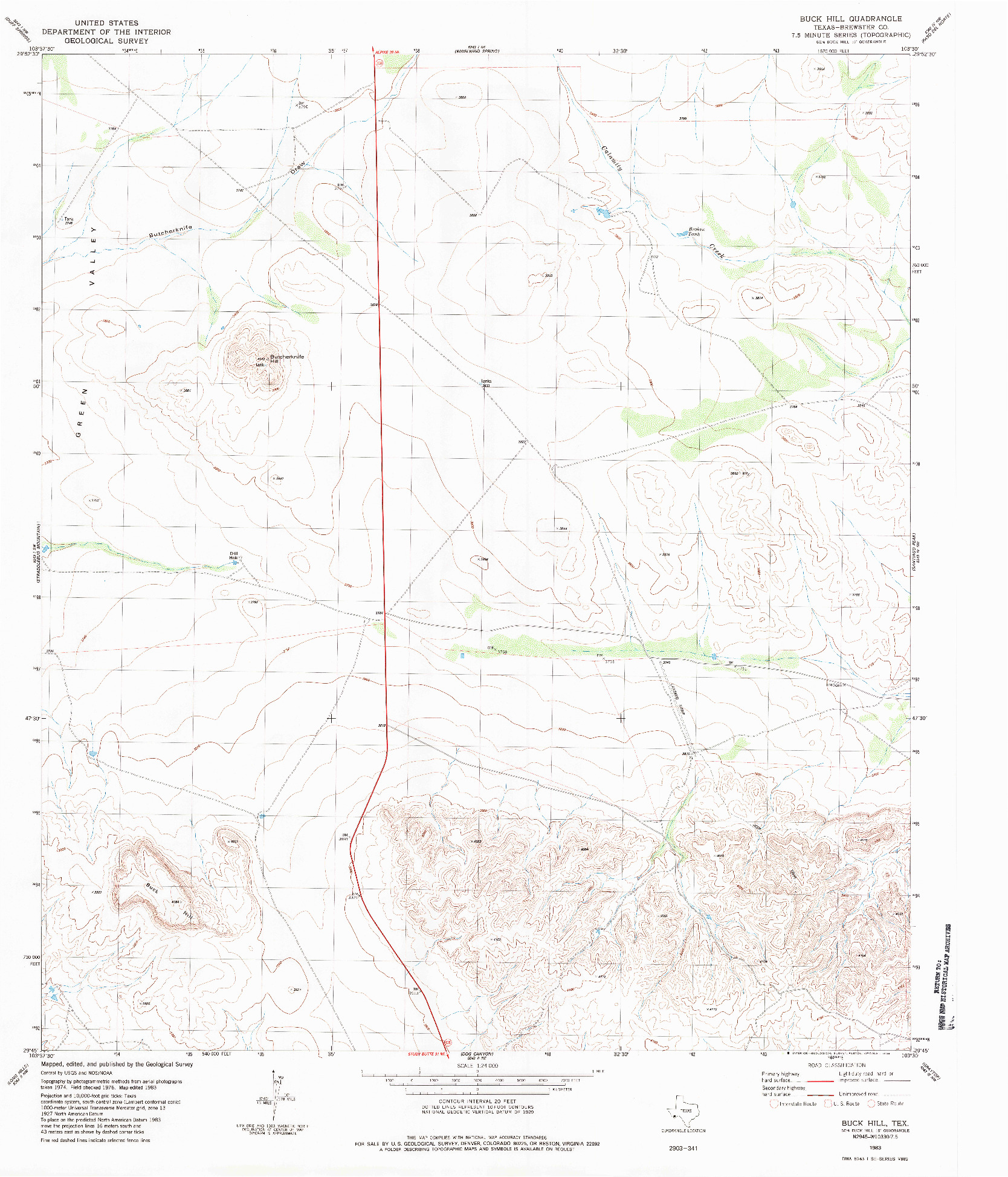 USGS 1:24000-SCALE QUADRANGLE FOR BUCK HILL, TX 1983