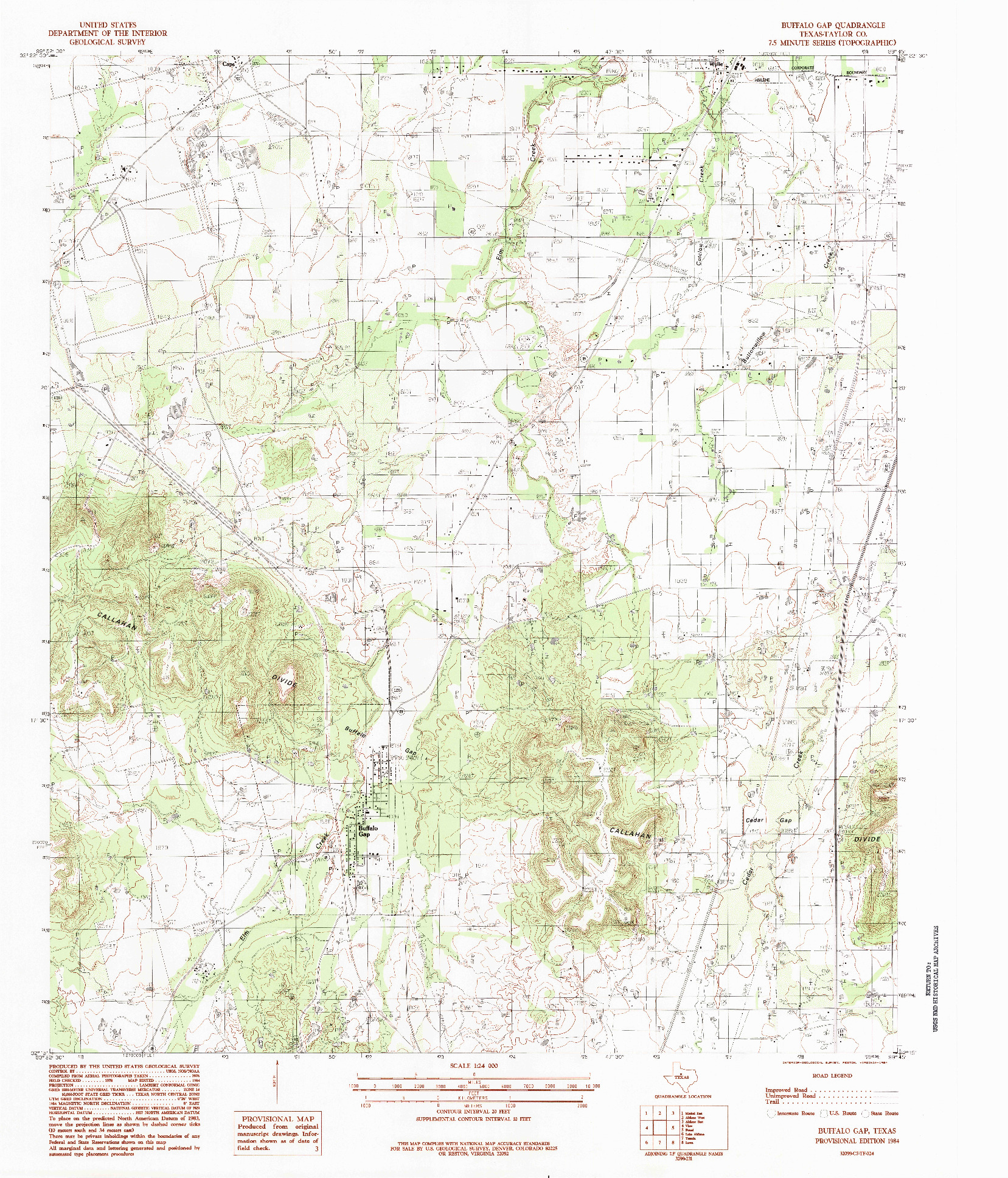 USGS 1:24000-SCALE QUADRANGLE FOR BUFFALO GAP, TX 1984