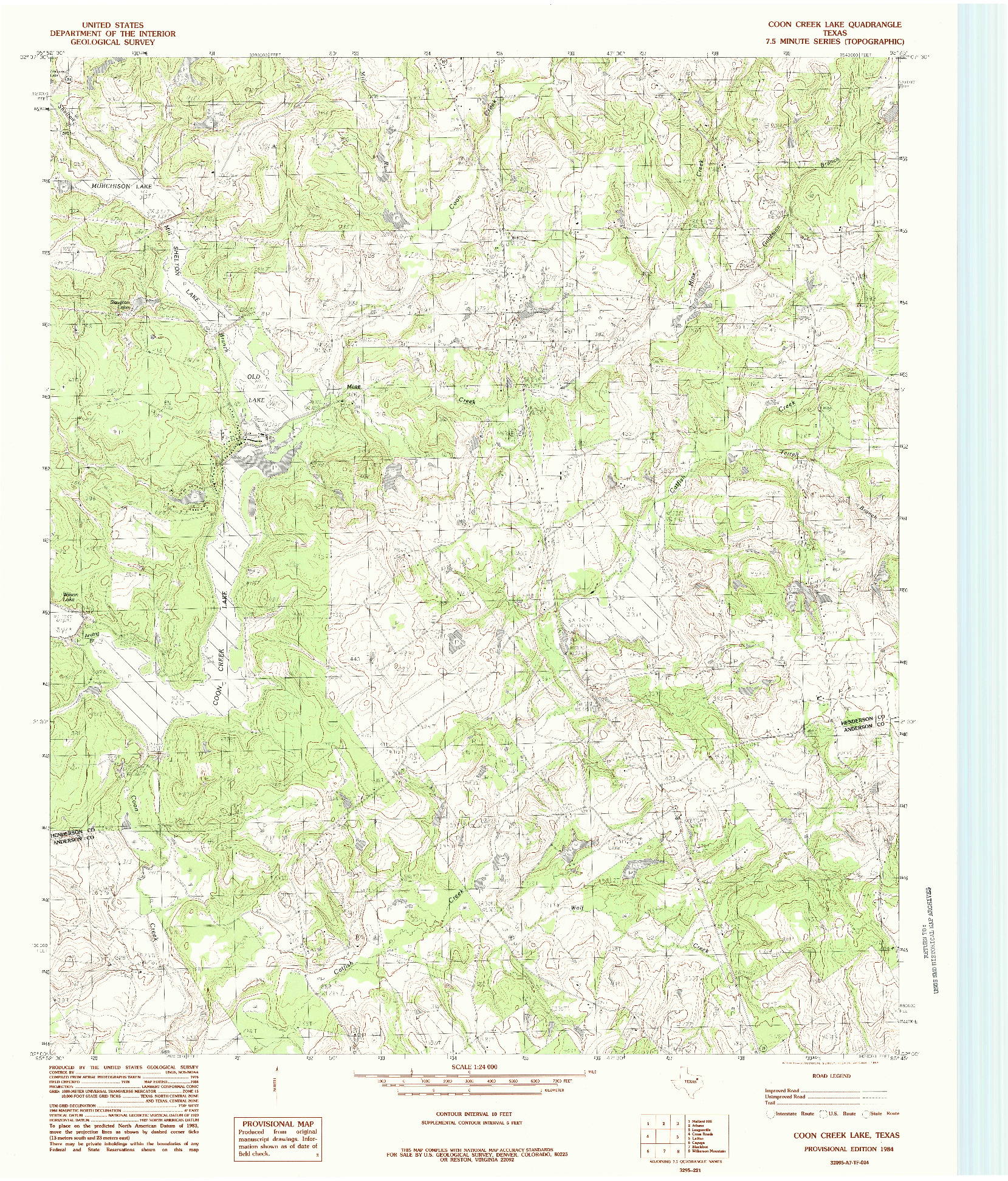USGS 1:24000-SCALE QUADRANGLE FOR COON CREEK LAKE, TX 1984