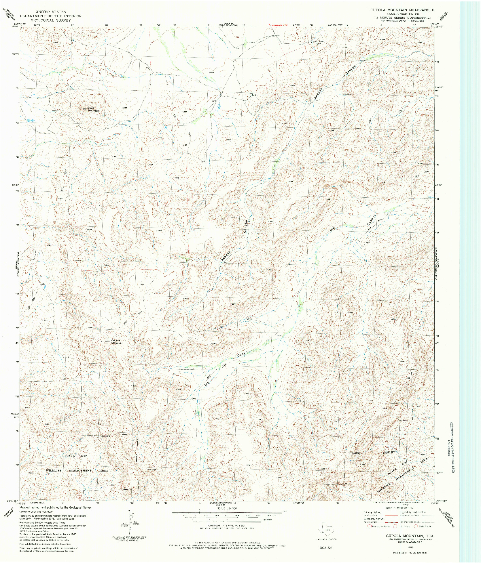 USGS 1:24000-SCALE QUADRANGLE FOR CUPOLA MOUNTAIN, TX 1983