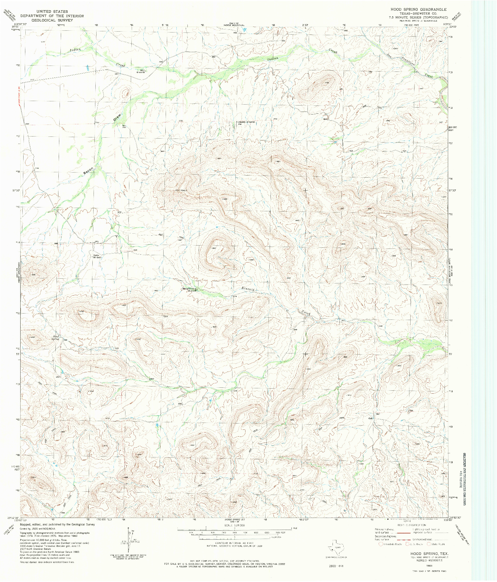 USGS 1:24000-SCALE QUADRANGLE FOR HOOD SPRING, TX 1983