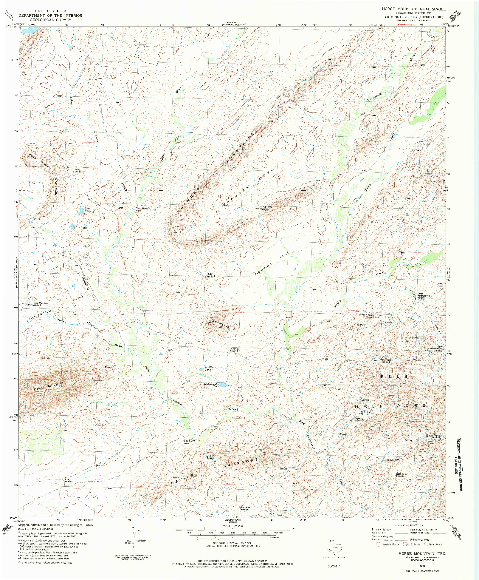 USGS 1:24000-SCALE QUADRANGLE FOR HORSE MOUNTAIN, TX 1983