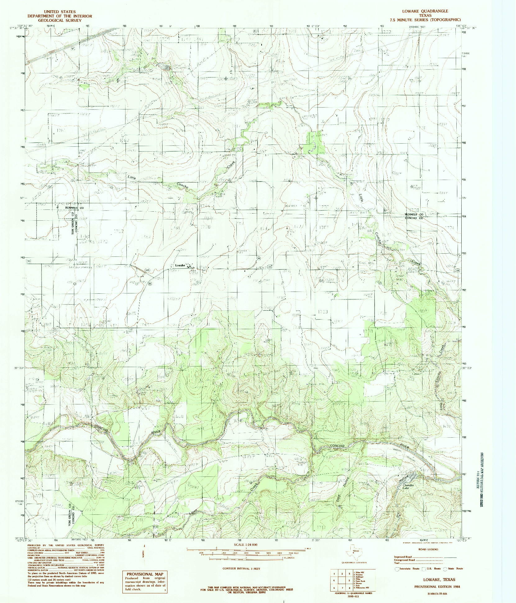 USGS 1:24000-SCALE QUADRANGLE FOR LOWAKE, TX 1984