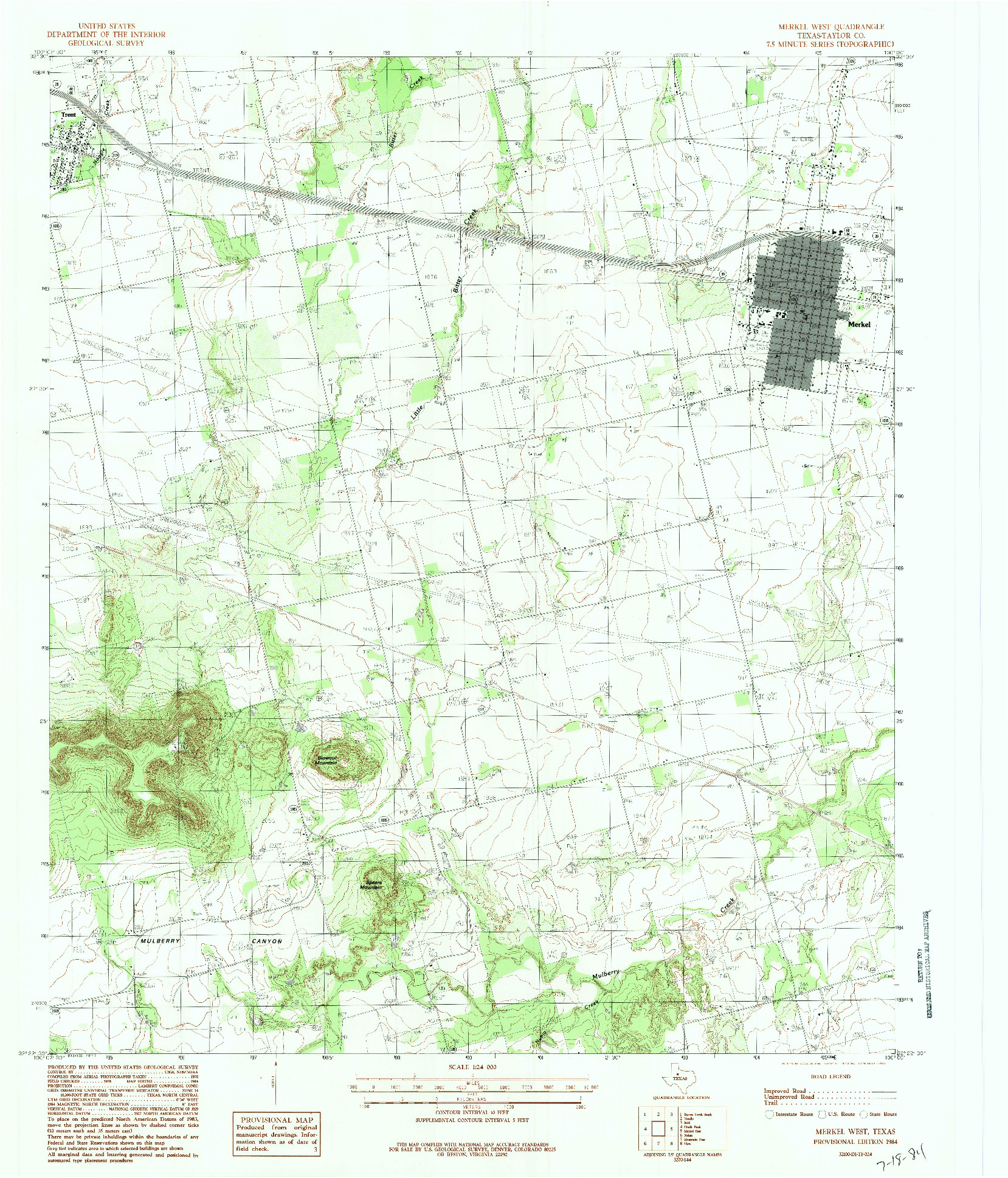 USGS 1:24000-SCALE QUADRANGLE FOR MERKEL WEST, TX 1984