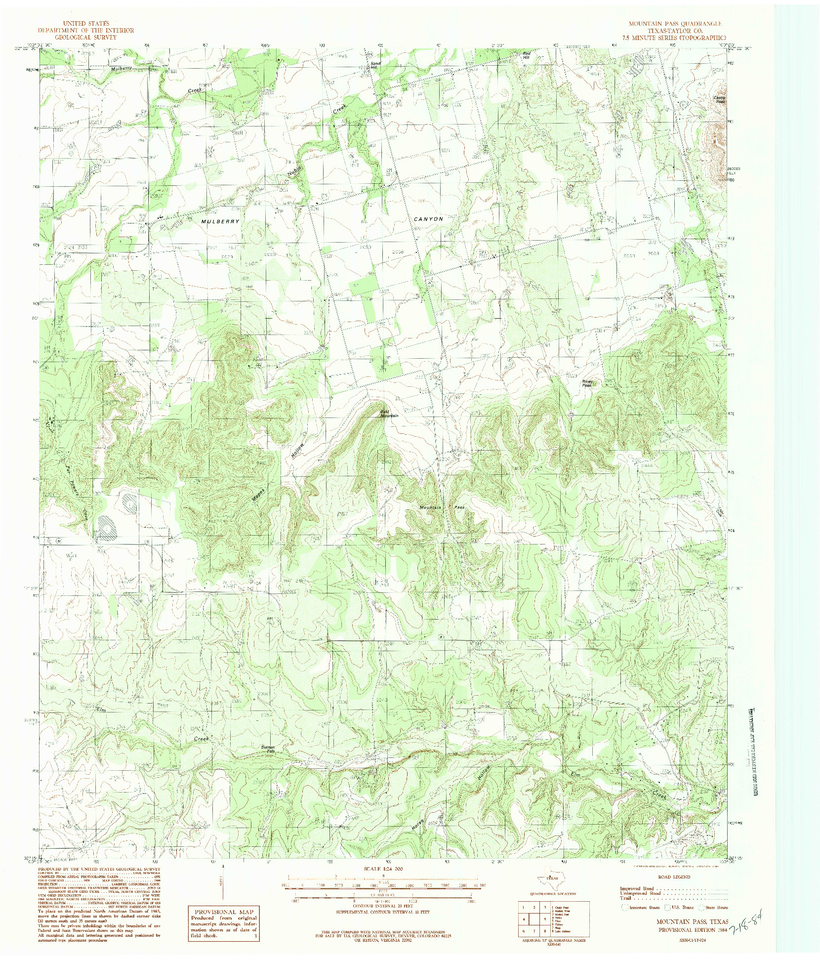 USGS 1:24000-SCALE QUADRANGLE FOR MOUNTAIN PASS, TX 1984