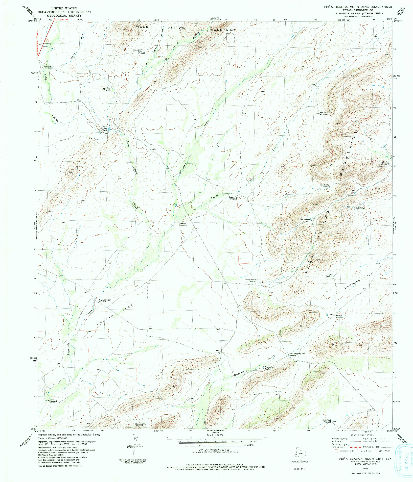 USGS 1:24000-SCALE QUADRANGLE FOR PENA BLANCA MOUNTAINS, TX 1983