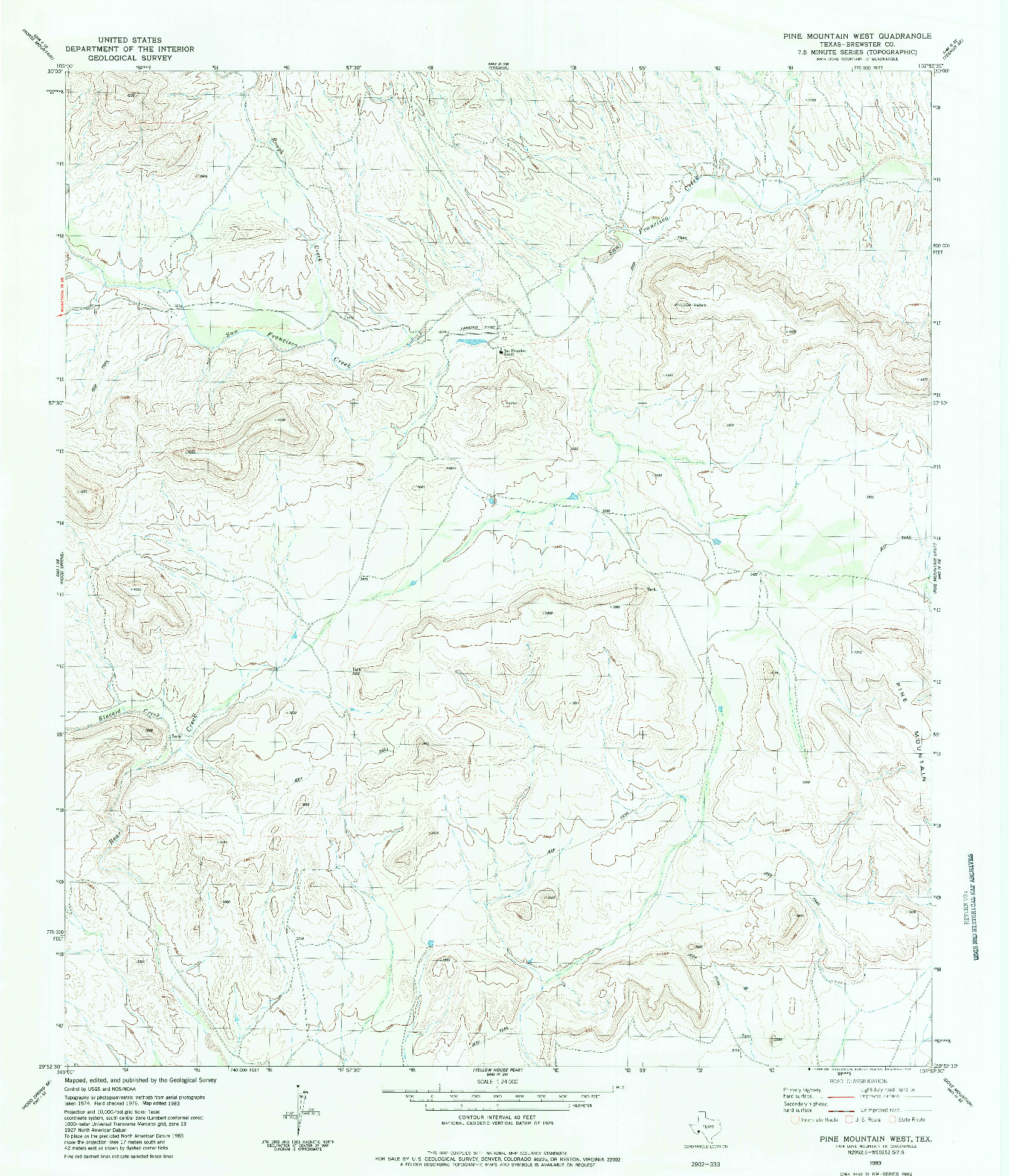 USGS 1:24000-SCALE QUADRANGLE FOR PINE MOUNTAIN WEST, TX 1983