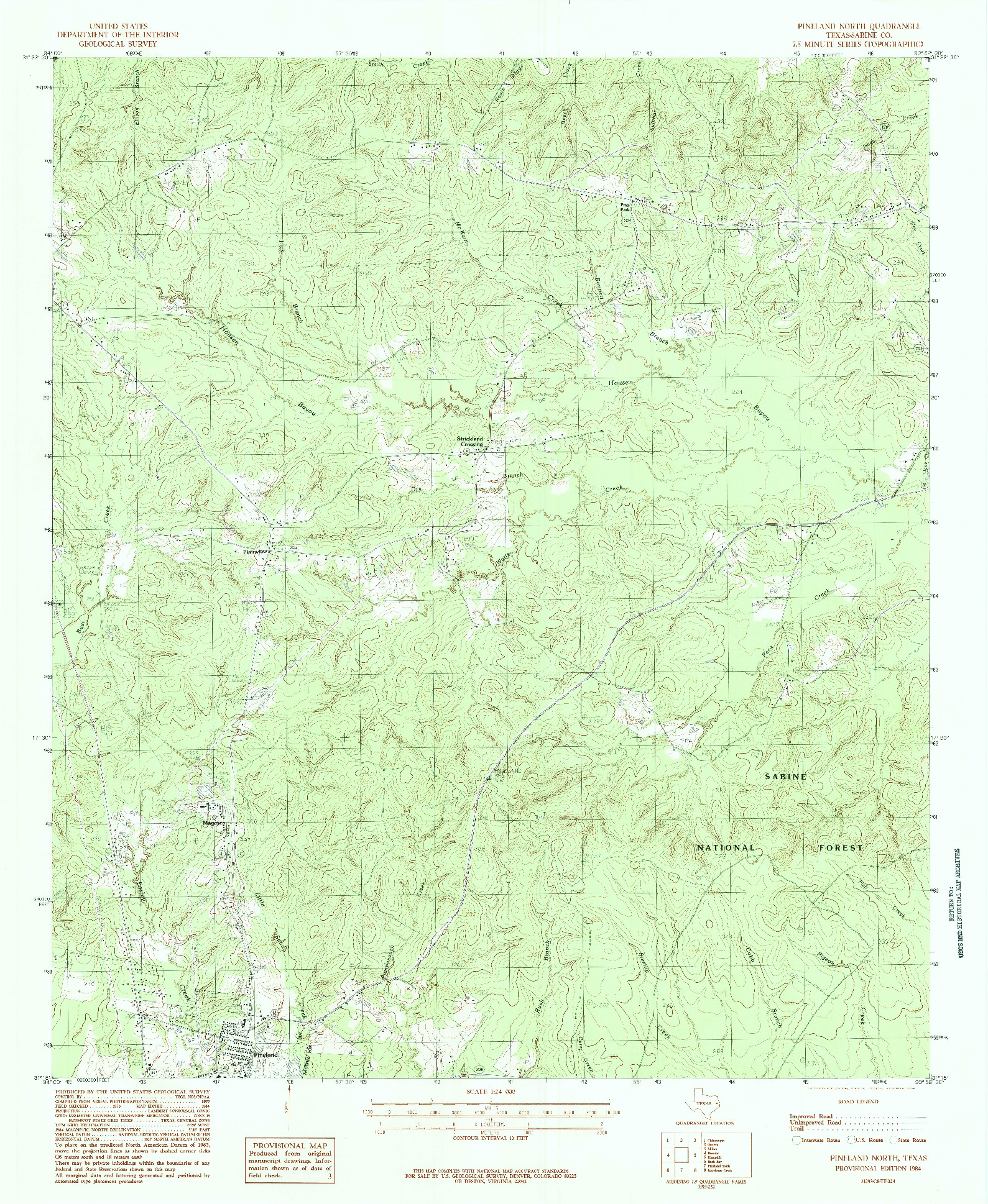 USGS 1:24000-SCALE QUADRANGLE FOR PINELAND NORTH, TX 1984