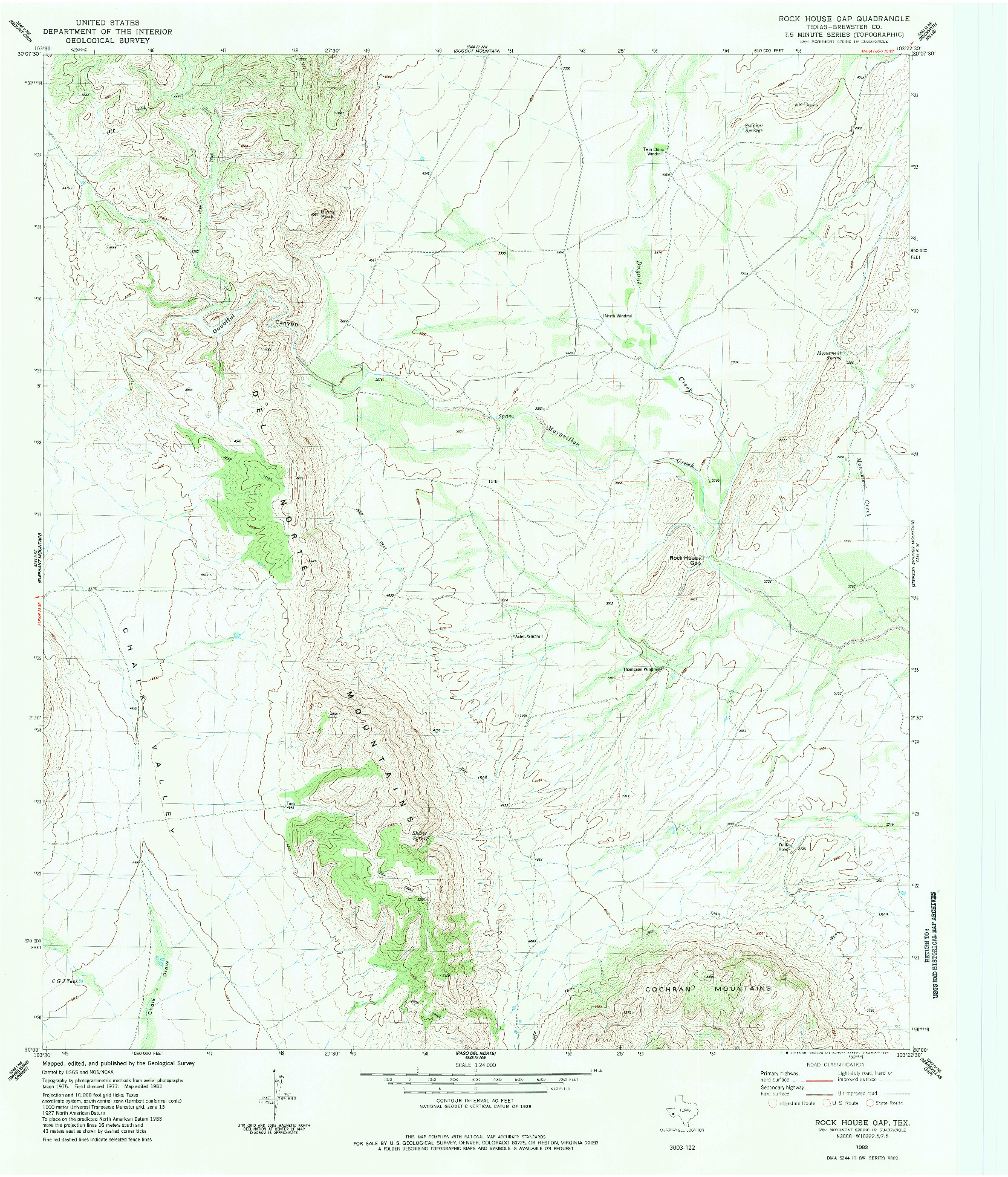 USGS 1:24000-SCALE QUADRANGLE FOR ROCK HOUSE GAP, TX 1983