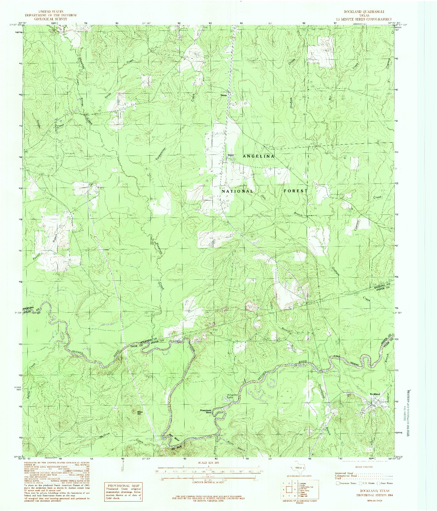 USGS 1:24000-SCALE QUADRANGLE FOR ROCKLAND, TX 1984