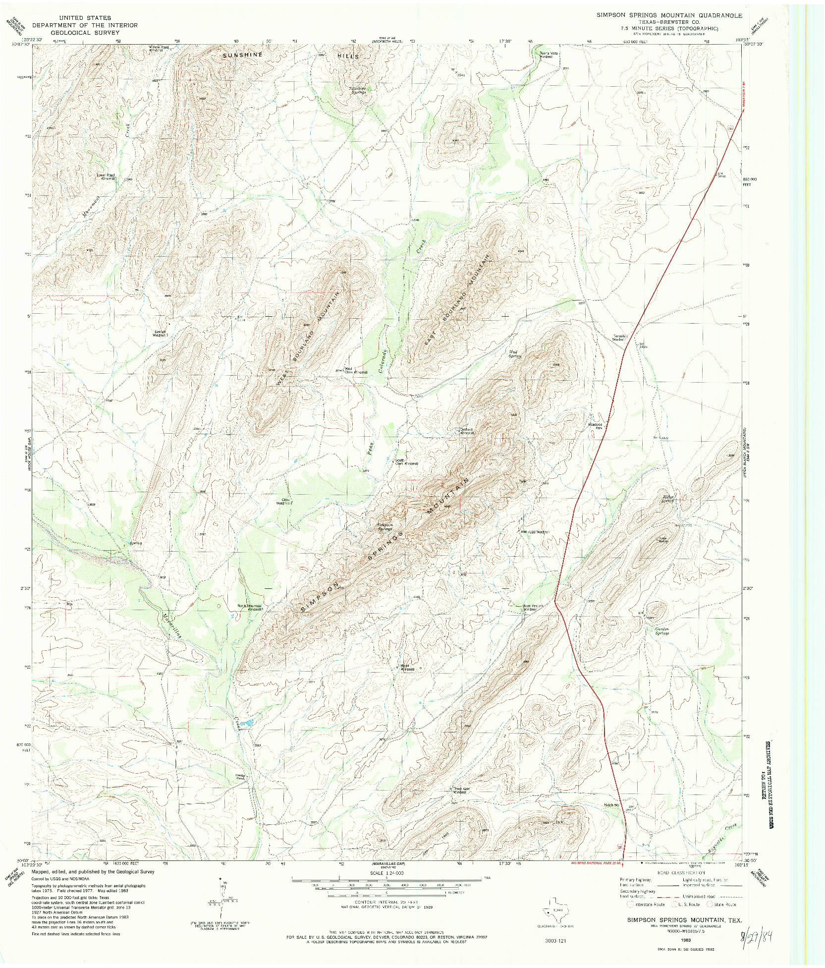 USGS 1:24000-SCALE QUADRANGLE FOR SIMPSON SPRINGS MOUNTAIN, TX 1983