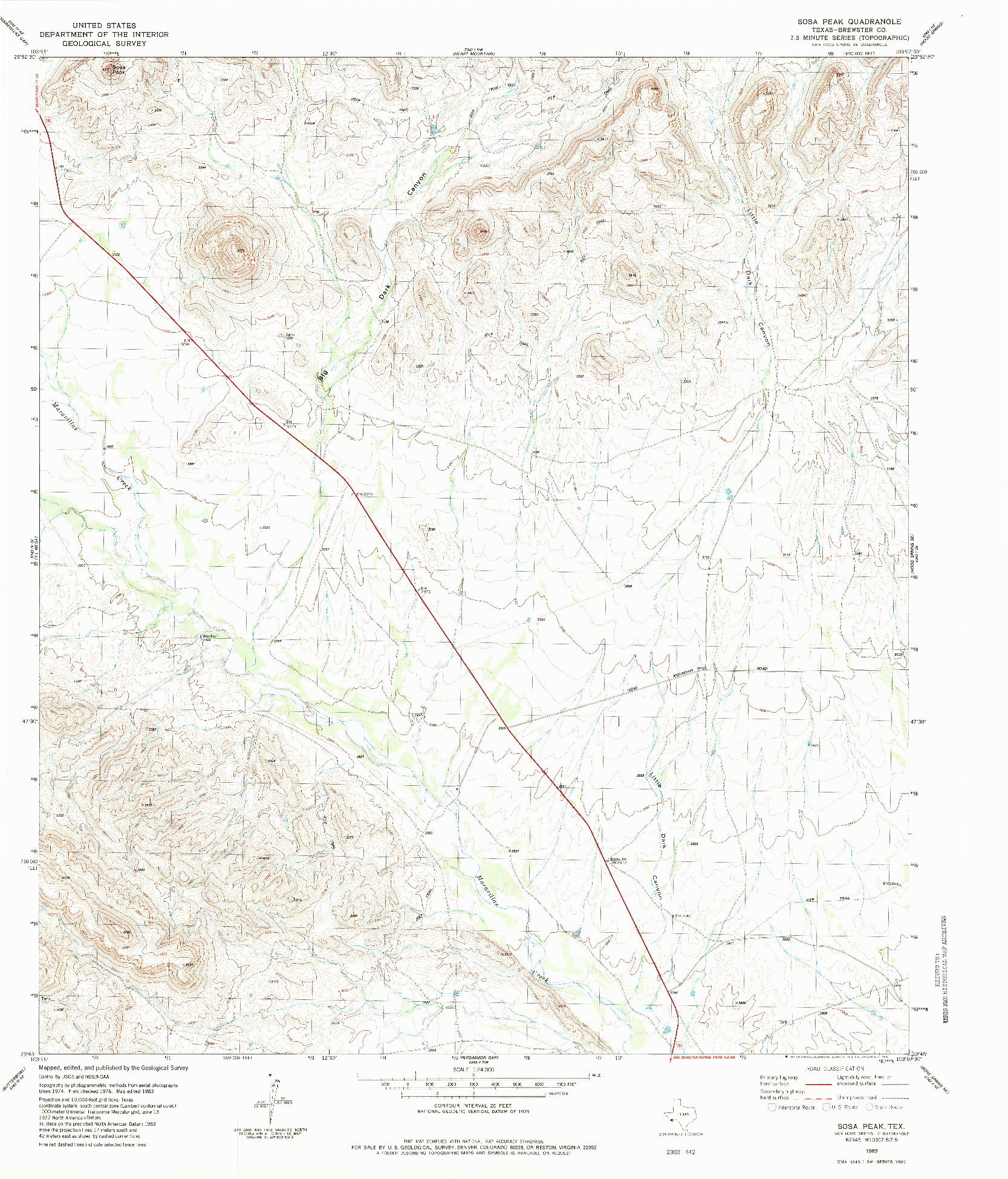 USGS 1:24000-SCALE QUADRANGLE FOR SOSA PEAK, TX 1983