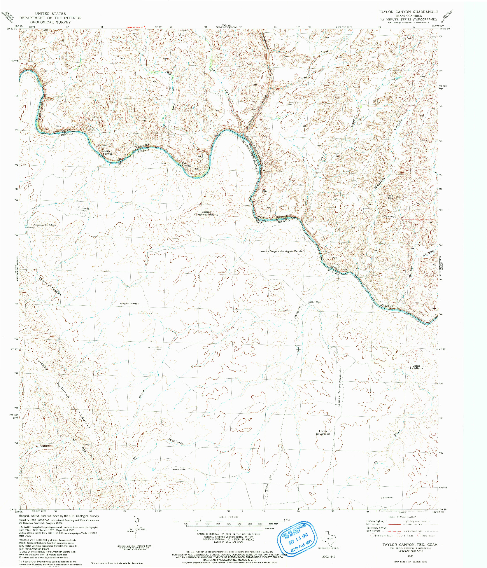 USGS 1:24000-SCALE QUADRANGLE FOR TAYLOR CANYON, TX 1983