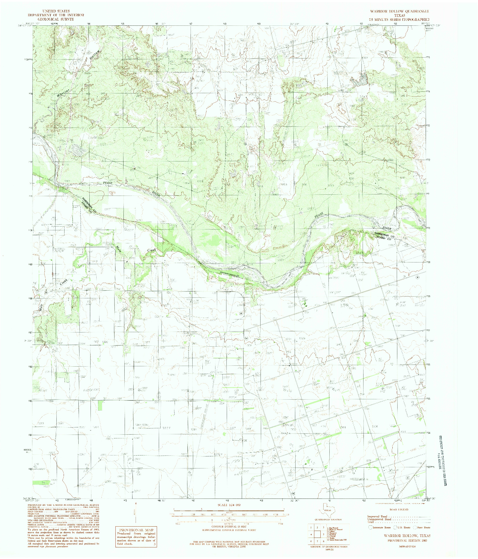 USGS 1:24000-SCALE QUADRANGLE FOR WARRIOR HOLLOW, TX 1983