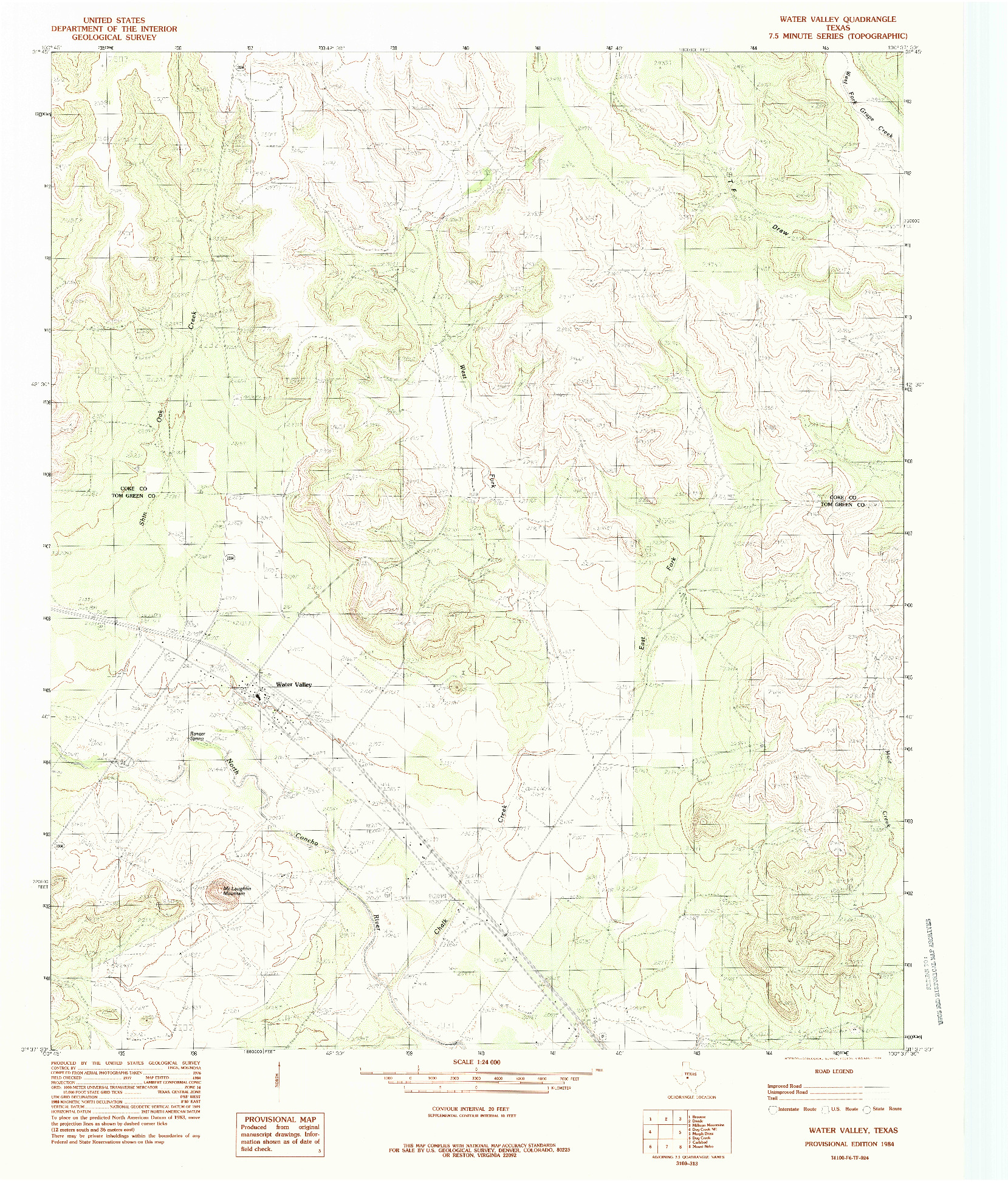 USGS 1:24000-SCALE QUADRANGLE FOR WATER VALLEY, TX 1984