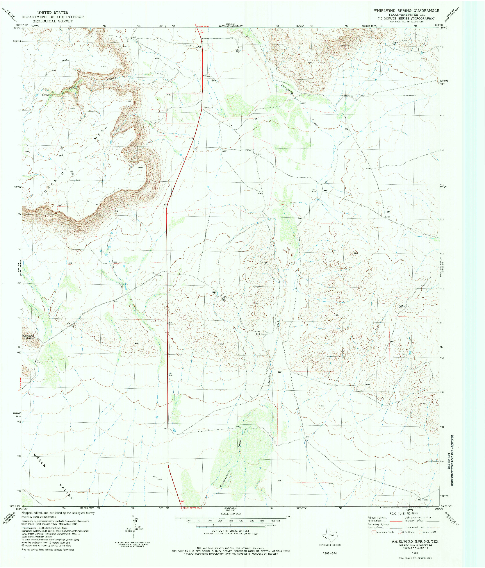 USGS 1:24000-SCALE QUADRANGLE FOR WHIRLWIND SPRING, TX 1983