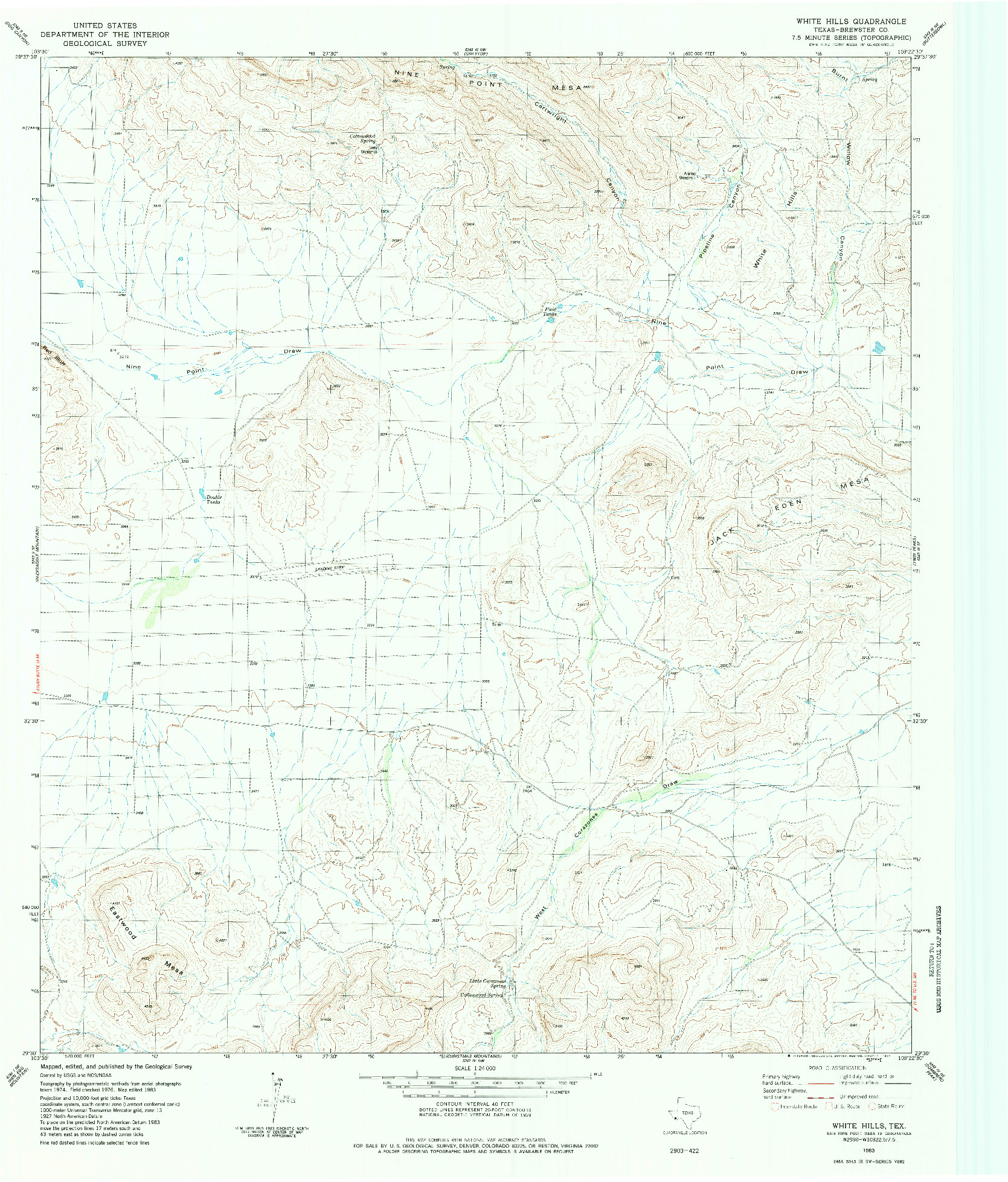 USGS 1:24000-SCALE QUADRANGLE FOR WHITE HILLS, TX 1983