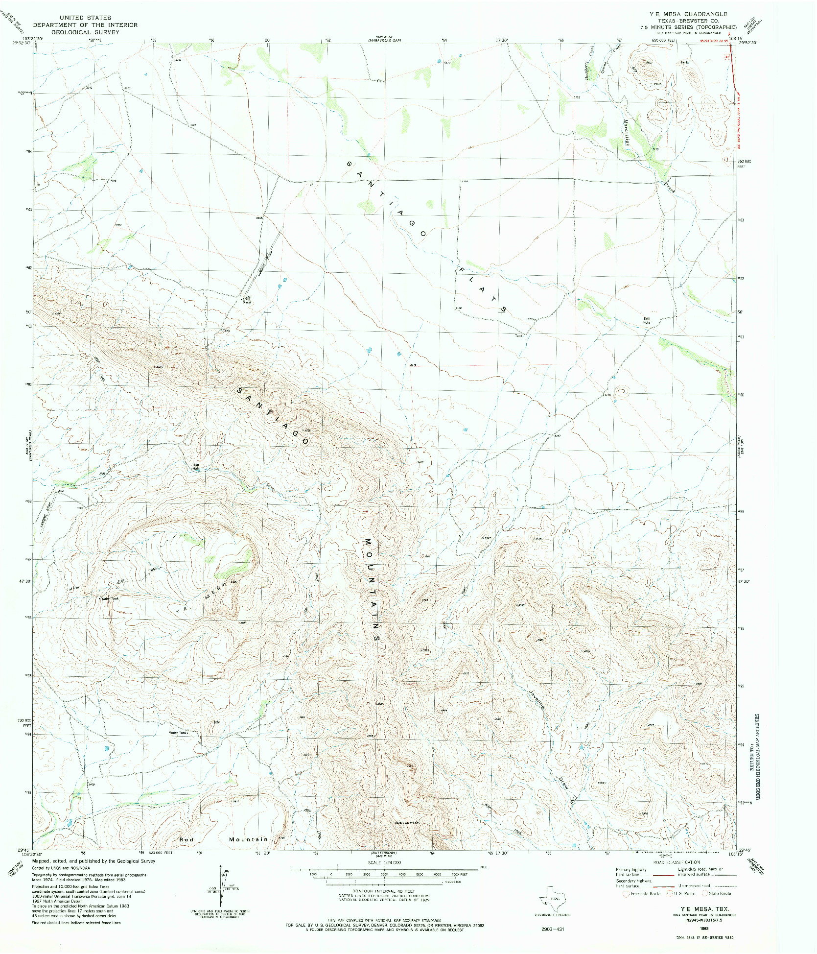 USGS 1:24000-SCALE QUADRANGLE FOR Y E MESA, TX 1983