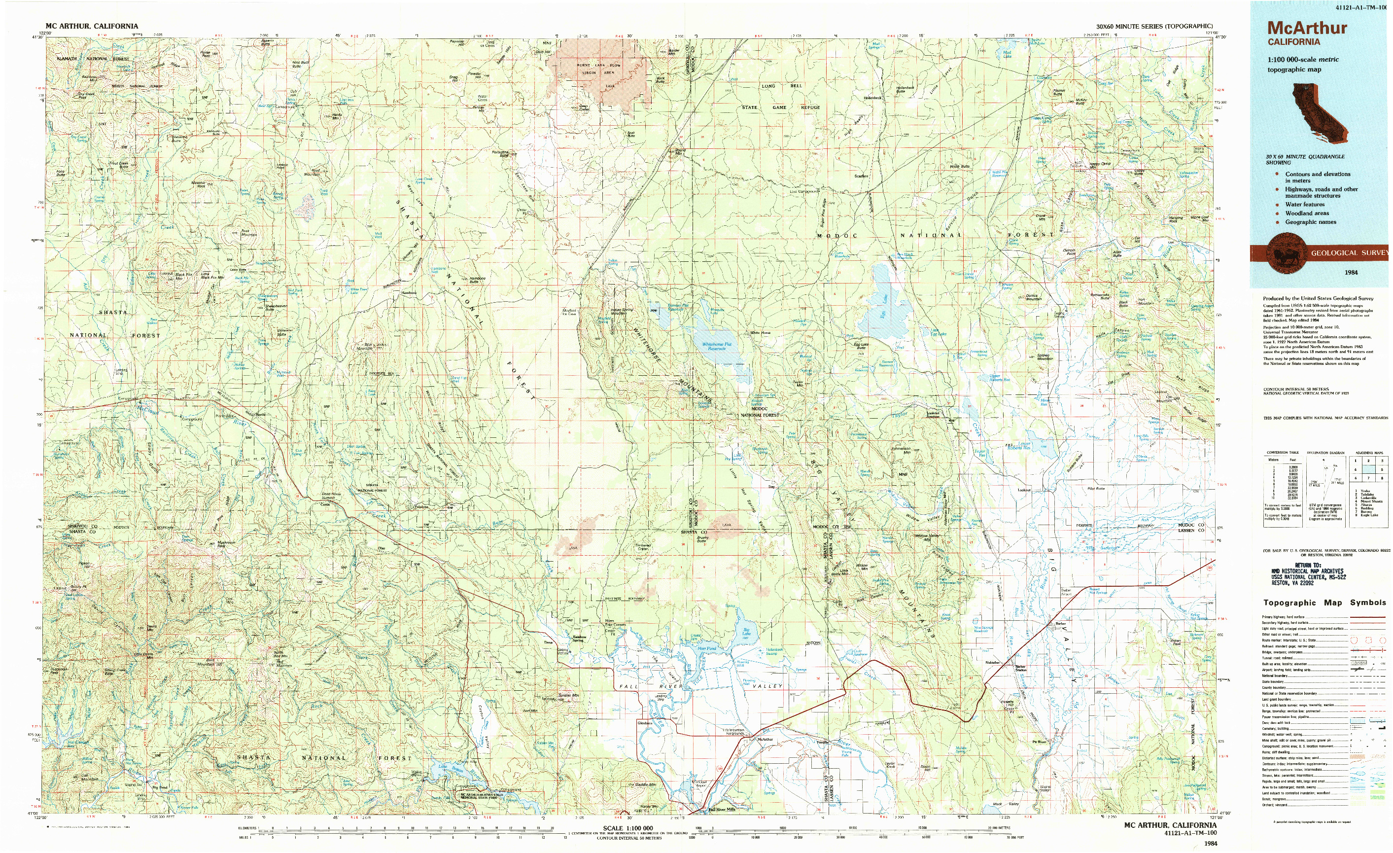 USGS 1:100000-SCALE QUADRANGLE FOR MCARTHUR, CA 1984