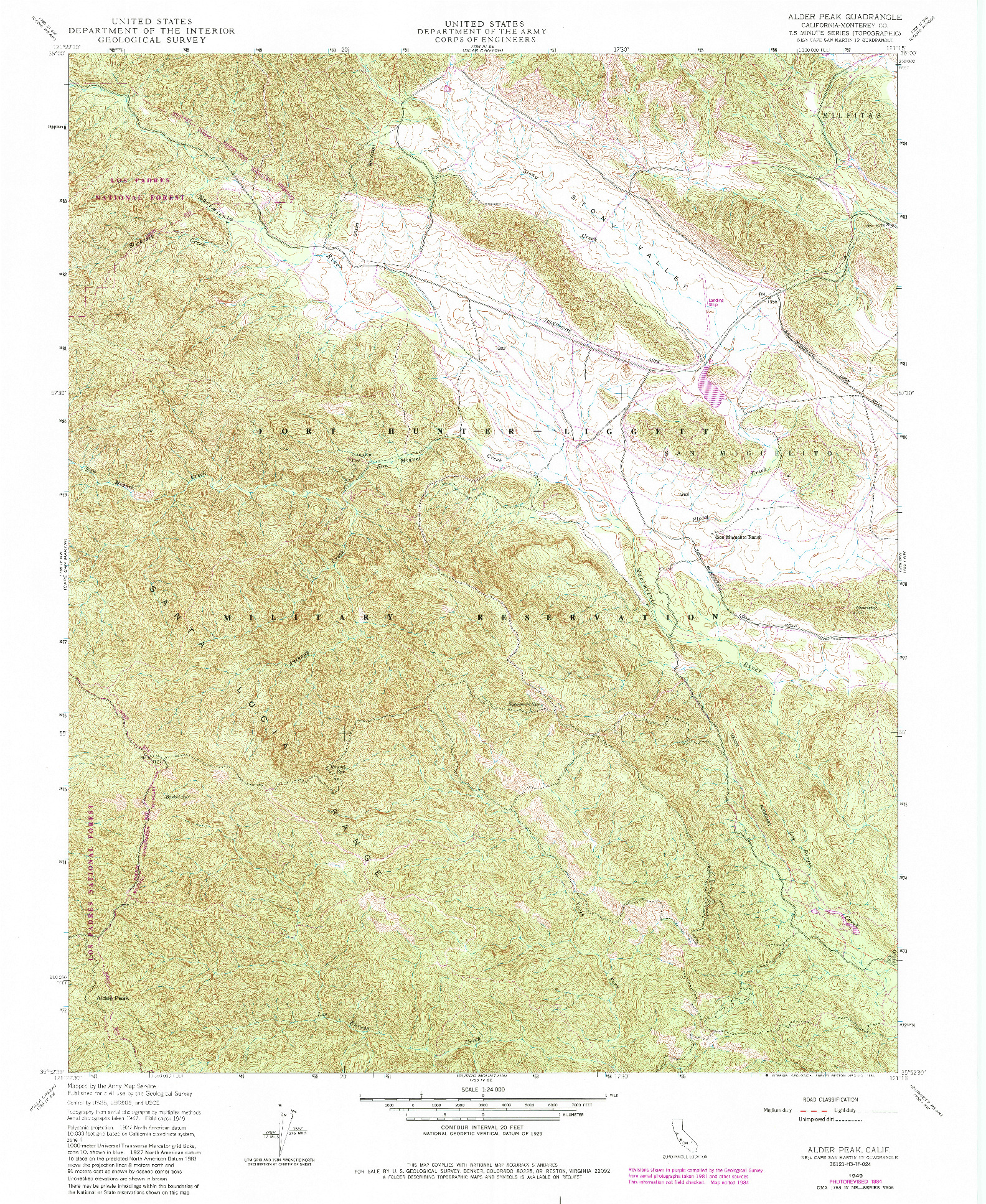 USGS 1:24000-SCALE QUADRANGLE FOR ALDER PEAK, CA 1949