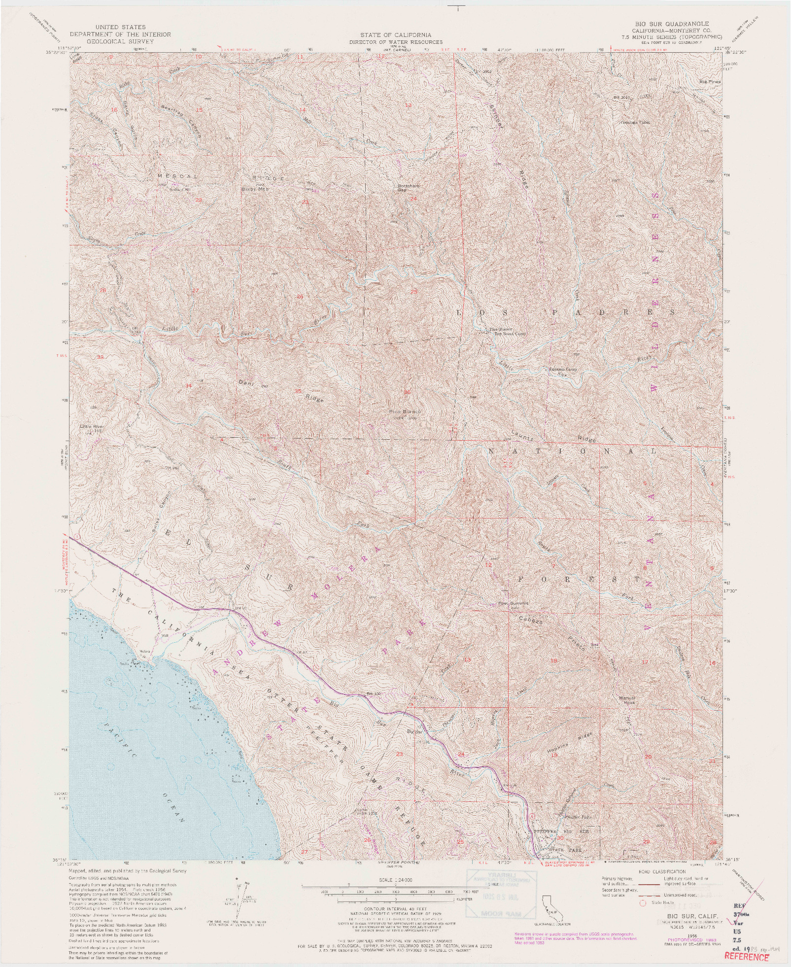 USGS 1:24000-SCALE QUADRANGLE FOR BIG SUR, CA 1956