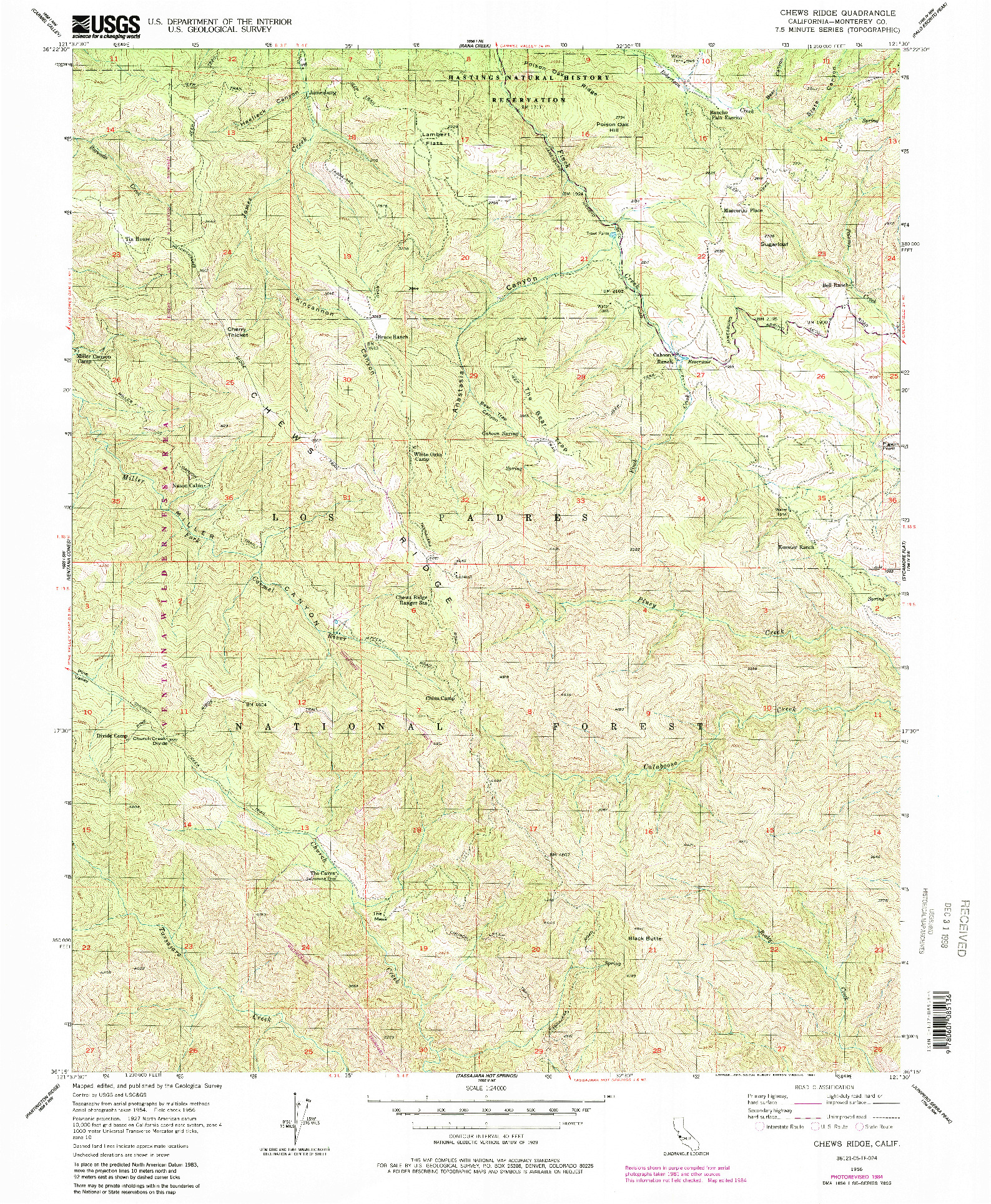 USGS 1:24000-SCALE QUADRANGLE FOR CHEWS RIDGE, CA 1956