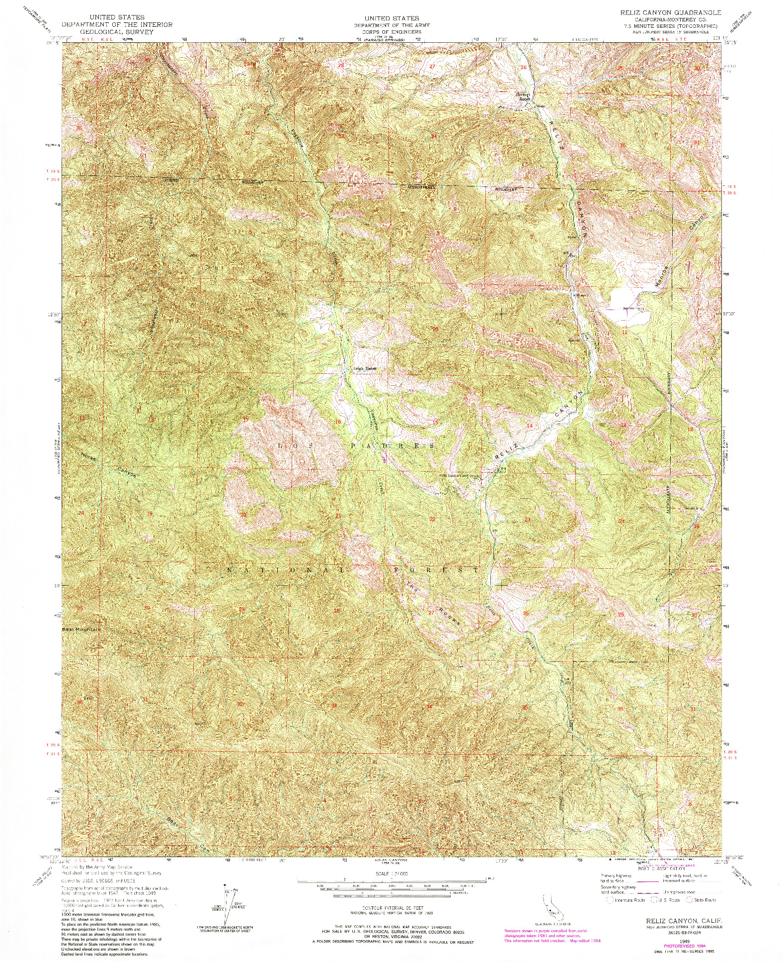 USGS 1:24000-SCALE QUADRANGLE FOR RELIZ CANYON, CA 1949