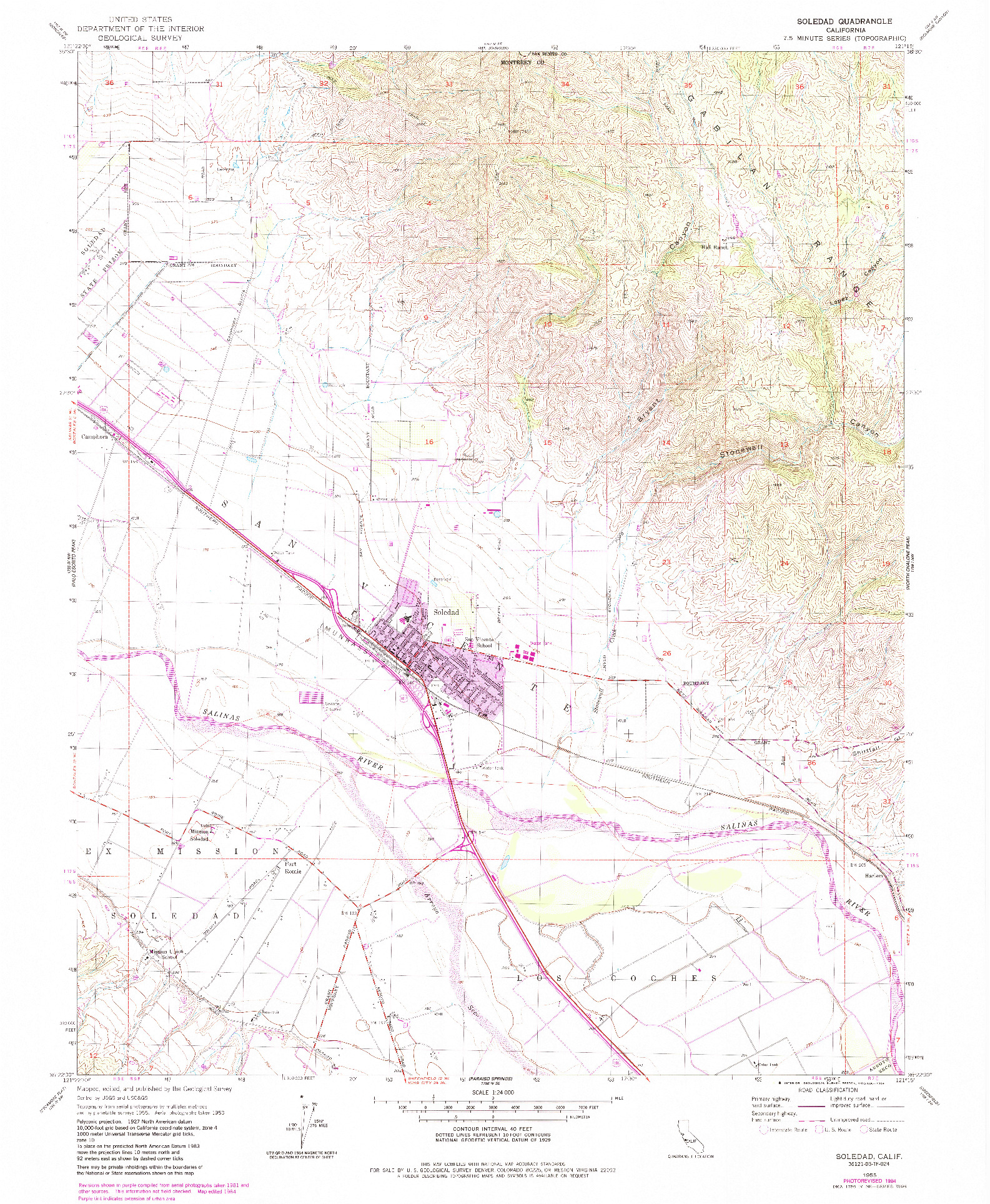 USGS 1:24000-SCALE QUADRANGLE FOR SOLEDAD, CA 1955