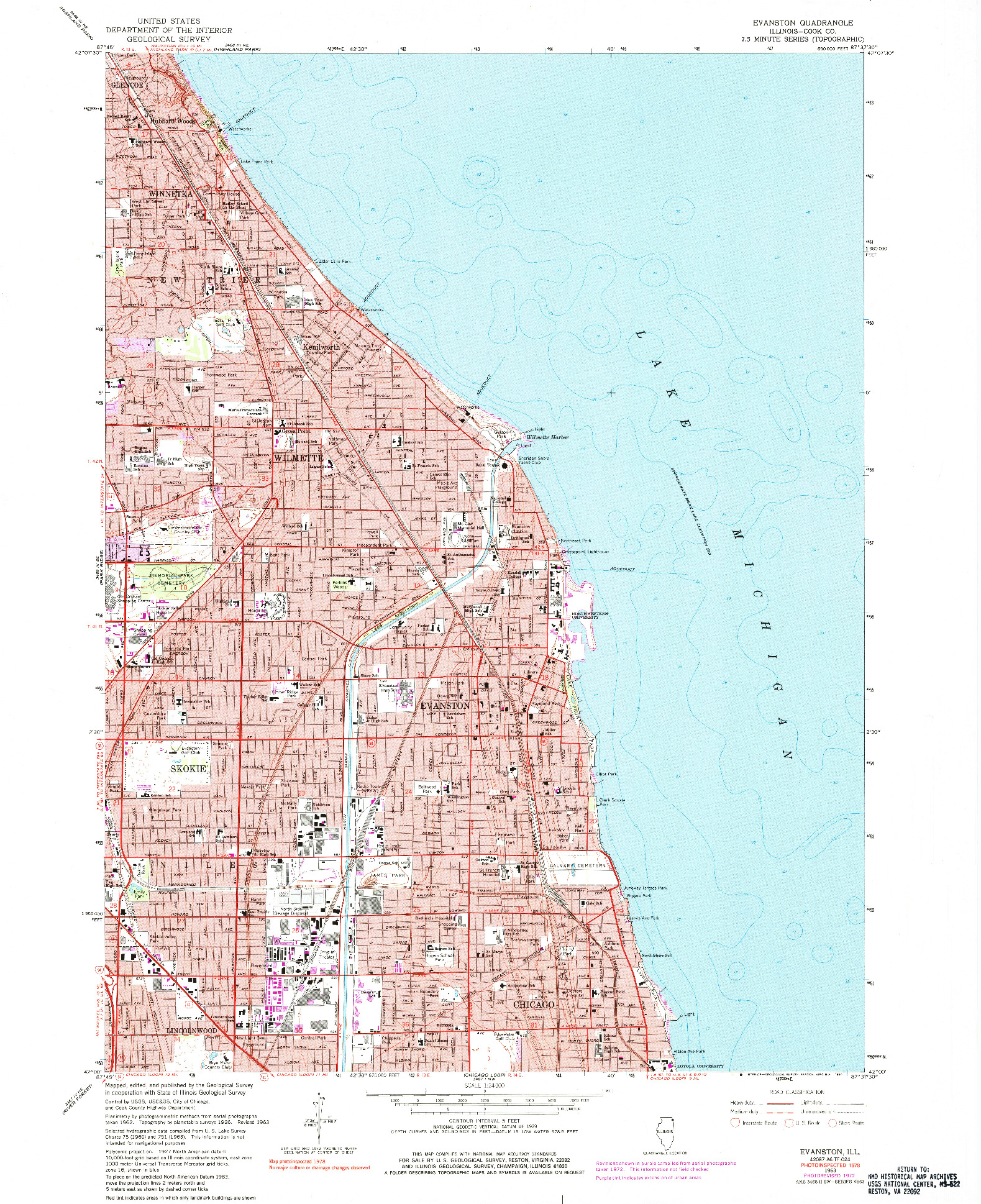 USGS 1:24000-SCALE QUADRANGLE FOR EVANSTON, IL 1963