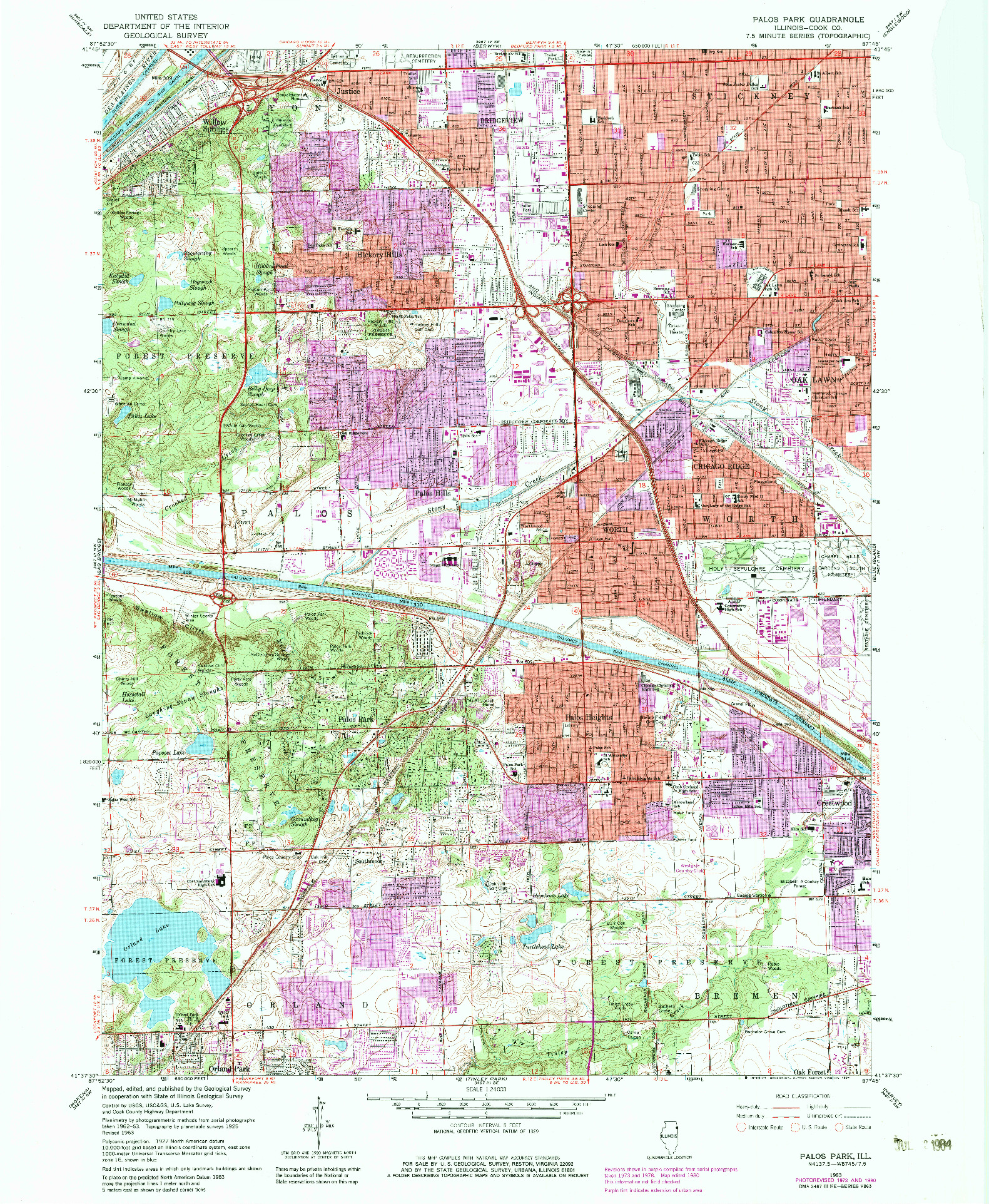 USGS 1:24000-SCALE QUADRANGLE FOR PALOS PARK, IL 1963