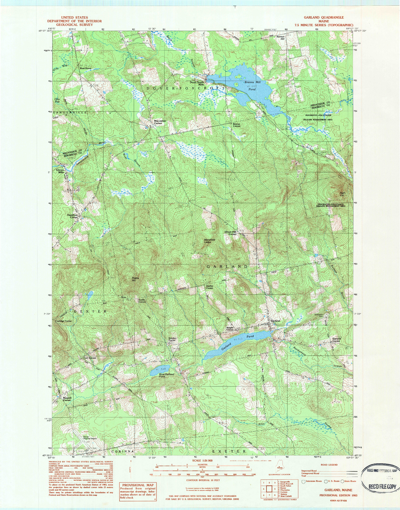 USGS 1:24000-SCALE QUADRANGLE FOR GARLAND, ME 1983