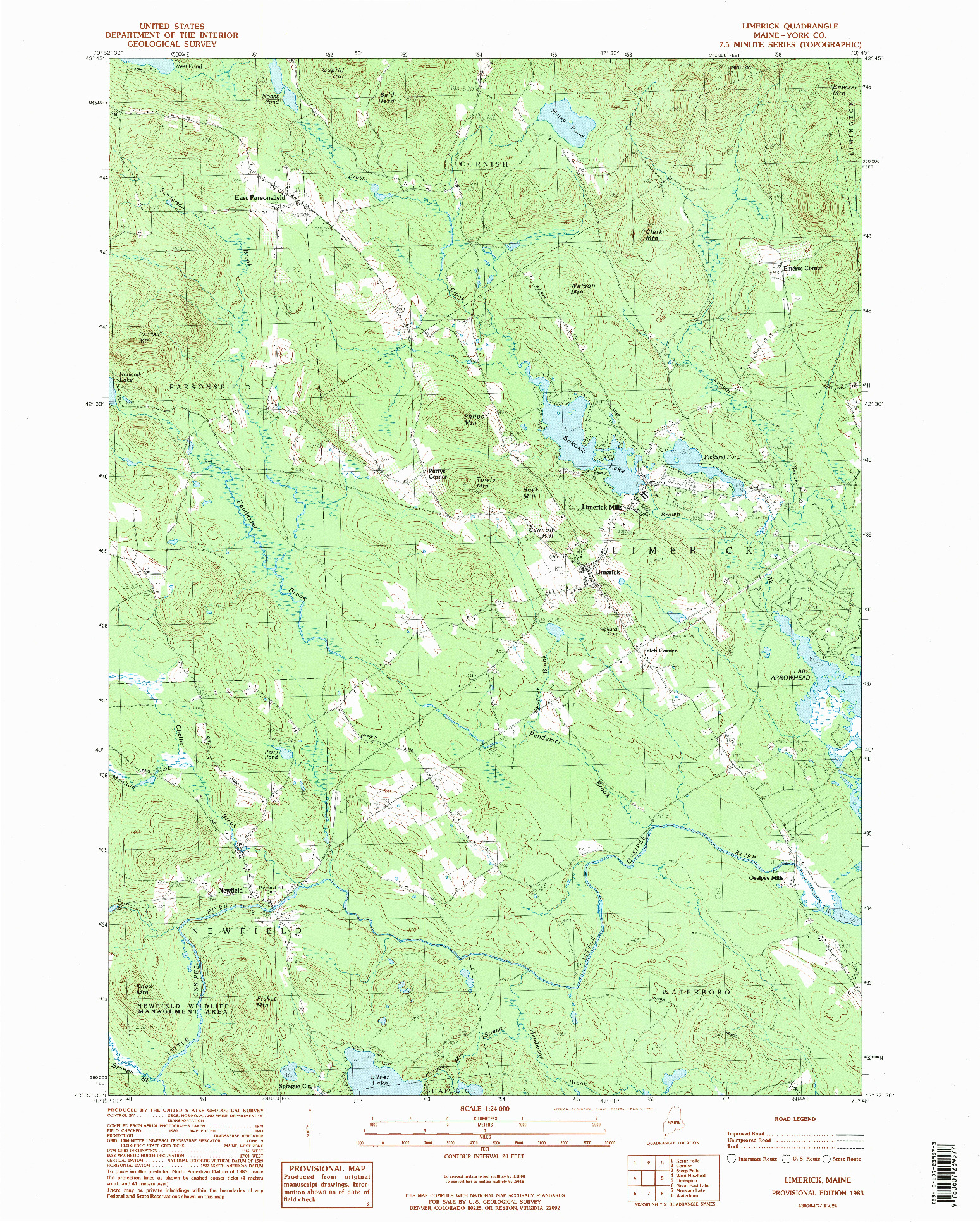 USGS 1:24000-SCALE QUADRANGLE FOR LIMERICK, ME 1983