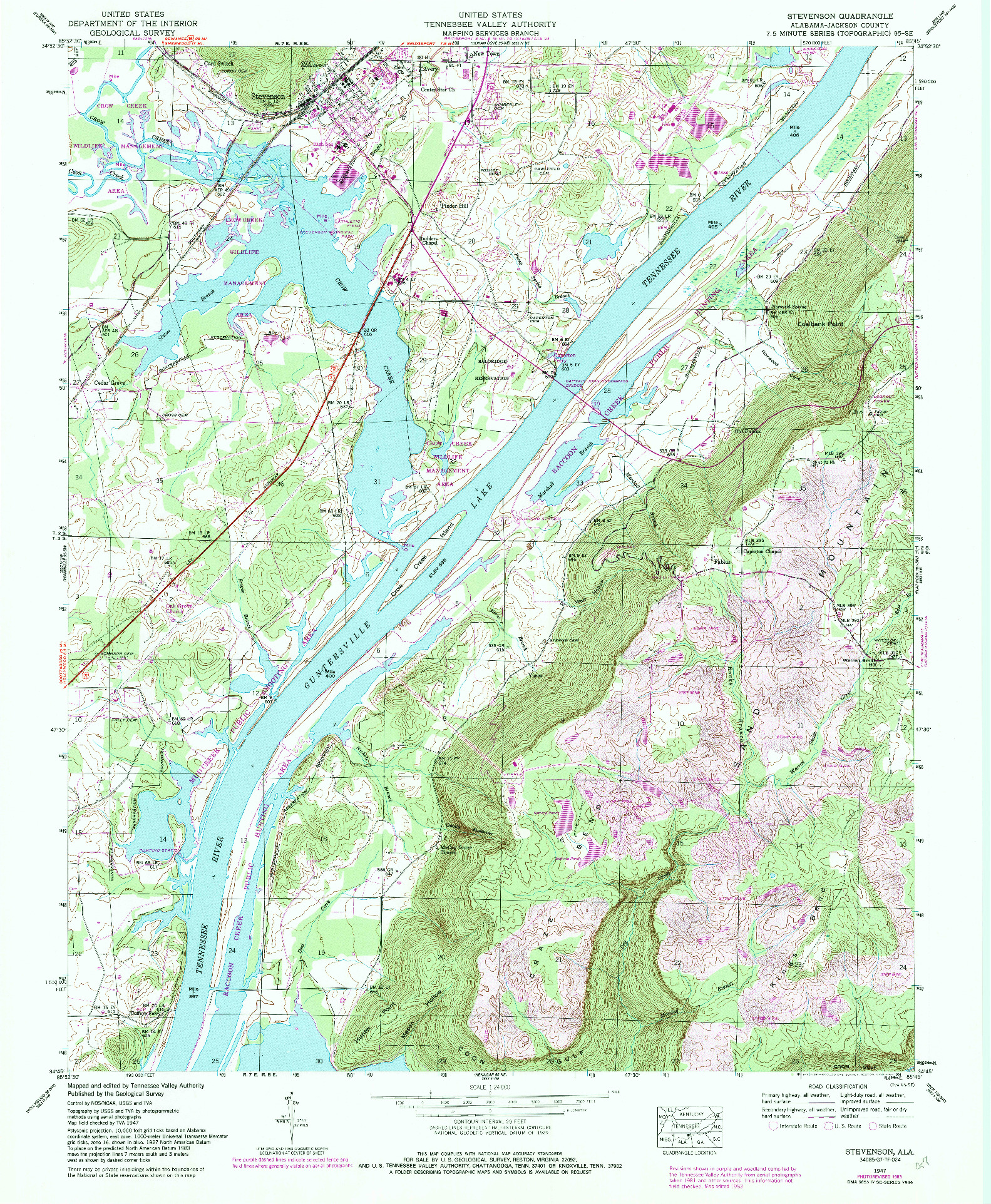 USGS 1:24000-SCALE QUADRANGLE FOR STEVENSON, AL 1947