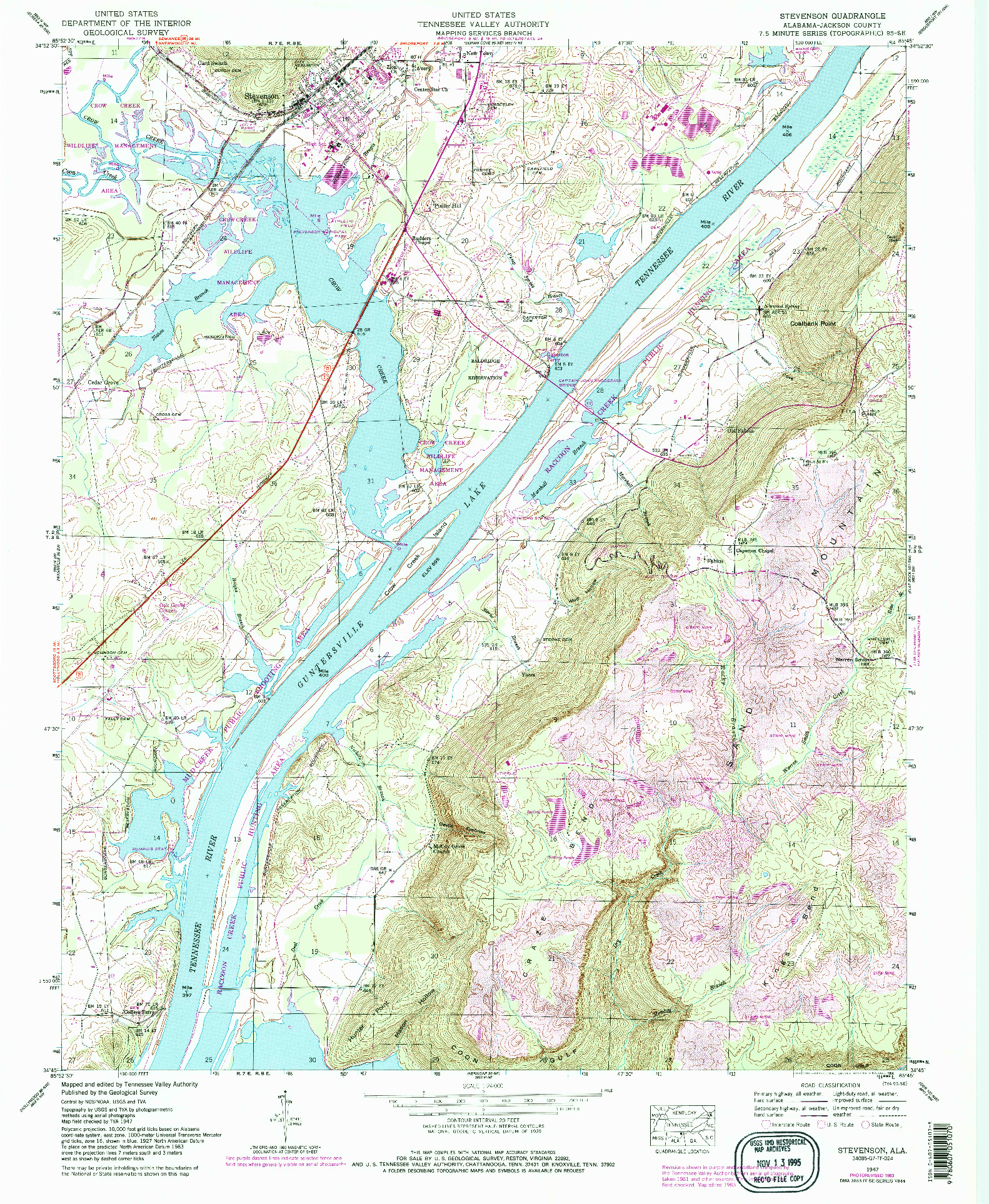 USGS 1:24000-SCALE QUADRANGLE FOR STEVENSON, AL 1947