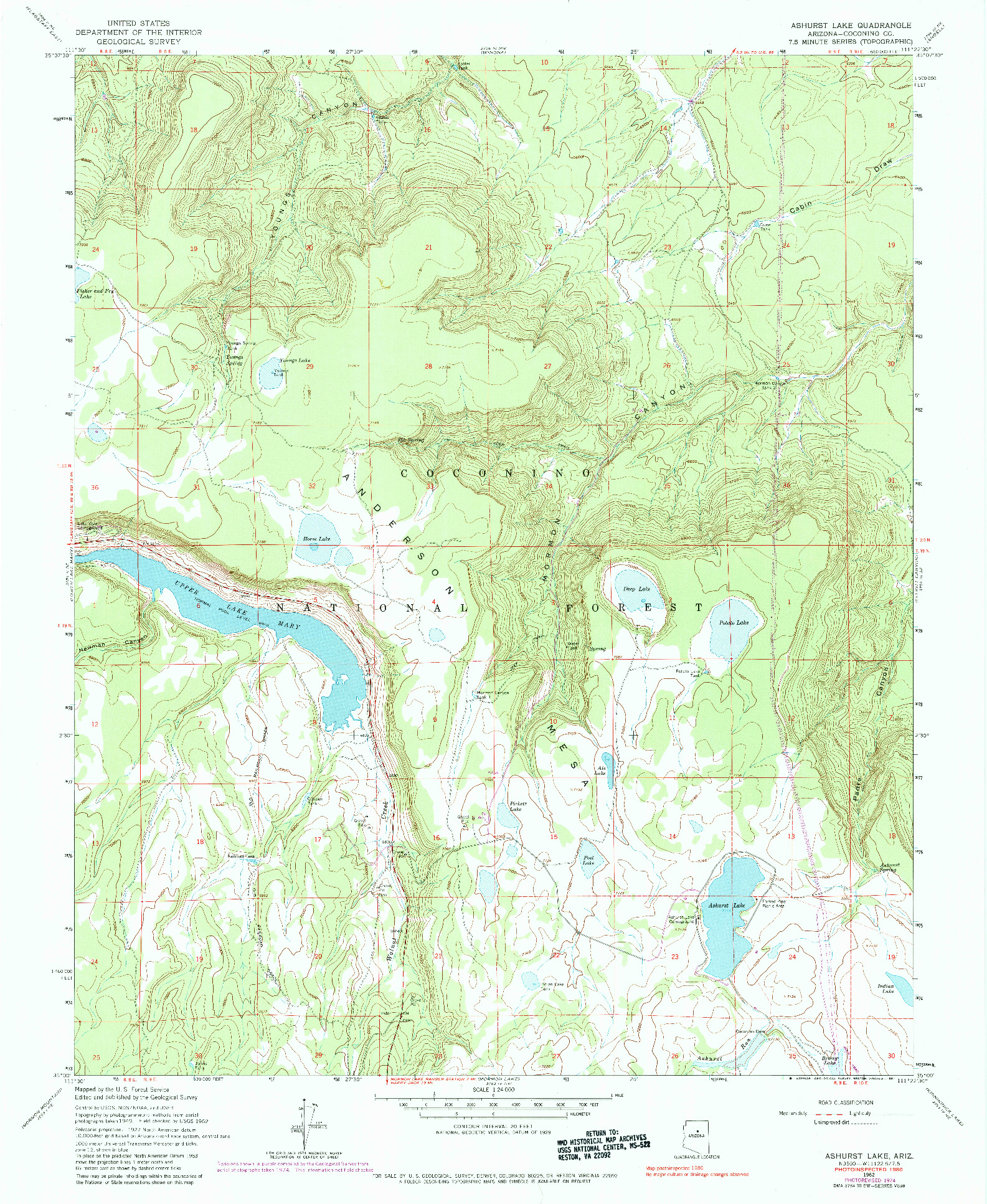 USGS 1:24000-SCALE QUADRANGLE FOR ASHURST LAKE, AZ 1962