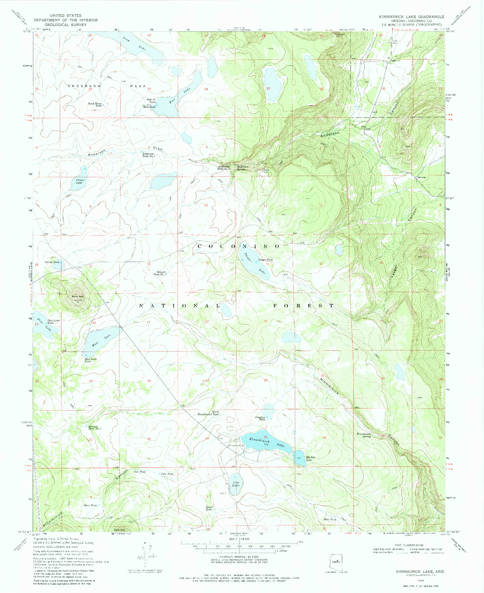 USGS 1:24000-SCALE QUADRANGLE FOR KINNIKINICK LAKE, AZ 1970