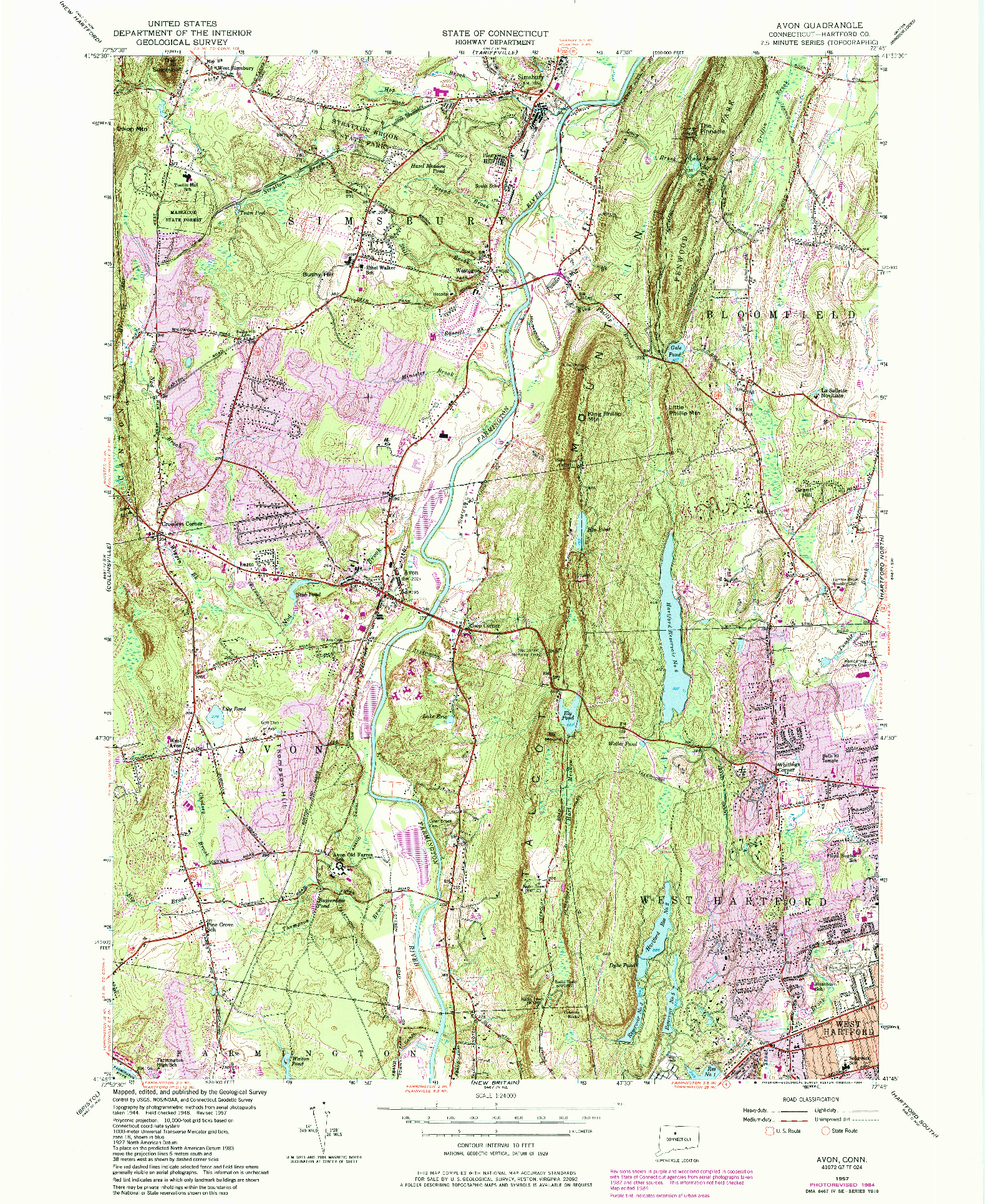 USGS 1:24000-SCALE QUADRANGLE FOR AVON, CT 1957